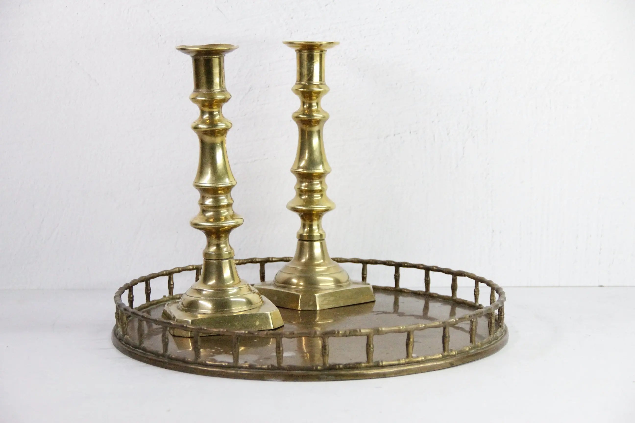 Faux Bamboo Brass Tray | Vintage Round Bar-Vanity Decor  Debra Hall Lifestyle