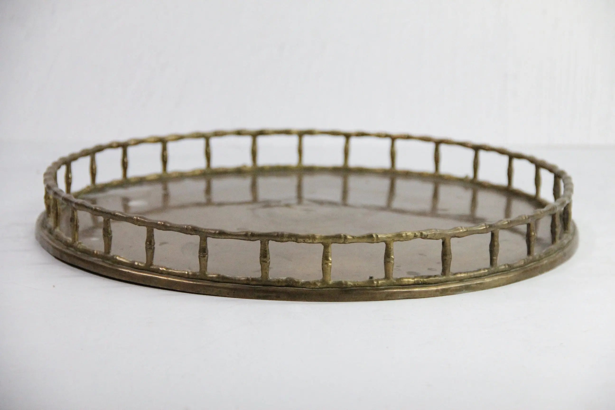 Faux Bamboo Brass Tray | Vintage Round Bar-Vanity Decor  Debra Hall Lifestyle
