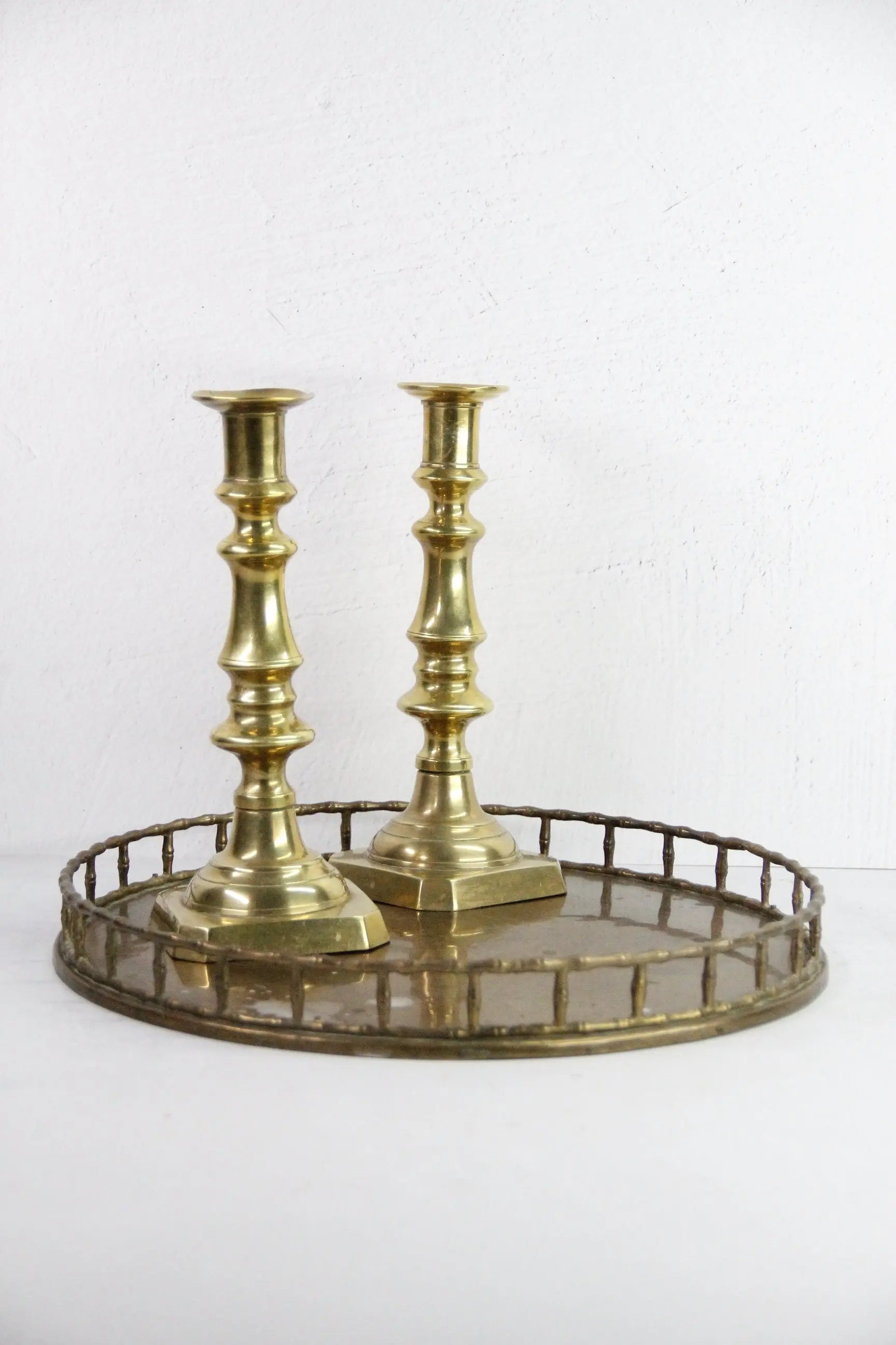 Faux Bamboo Brass Tray | Vintage Round Bar-Vanity Decor  Debra Hall Lifestyle