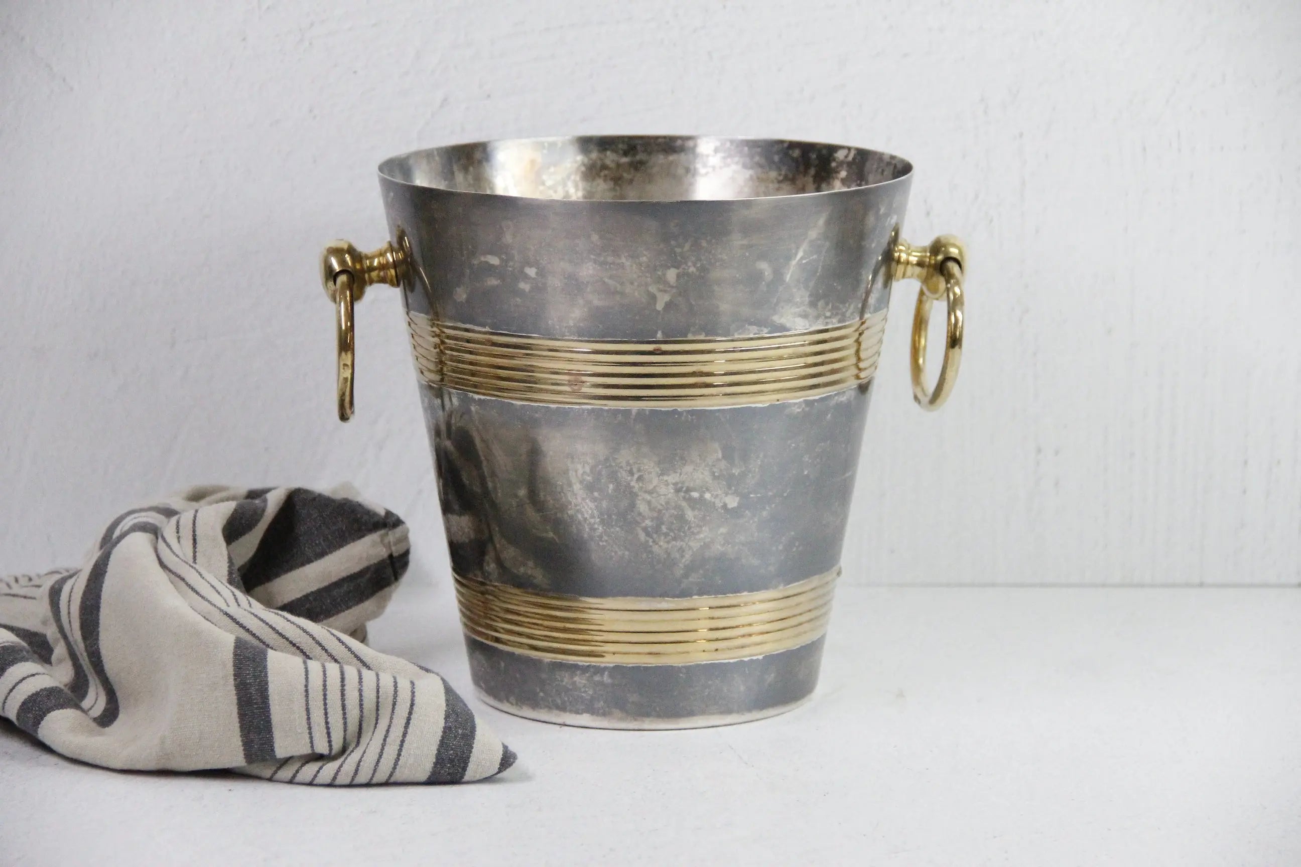 French Champagne Bucket | Vintage Brass and Silver Plate  Debra Hall Lifestyle