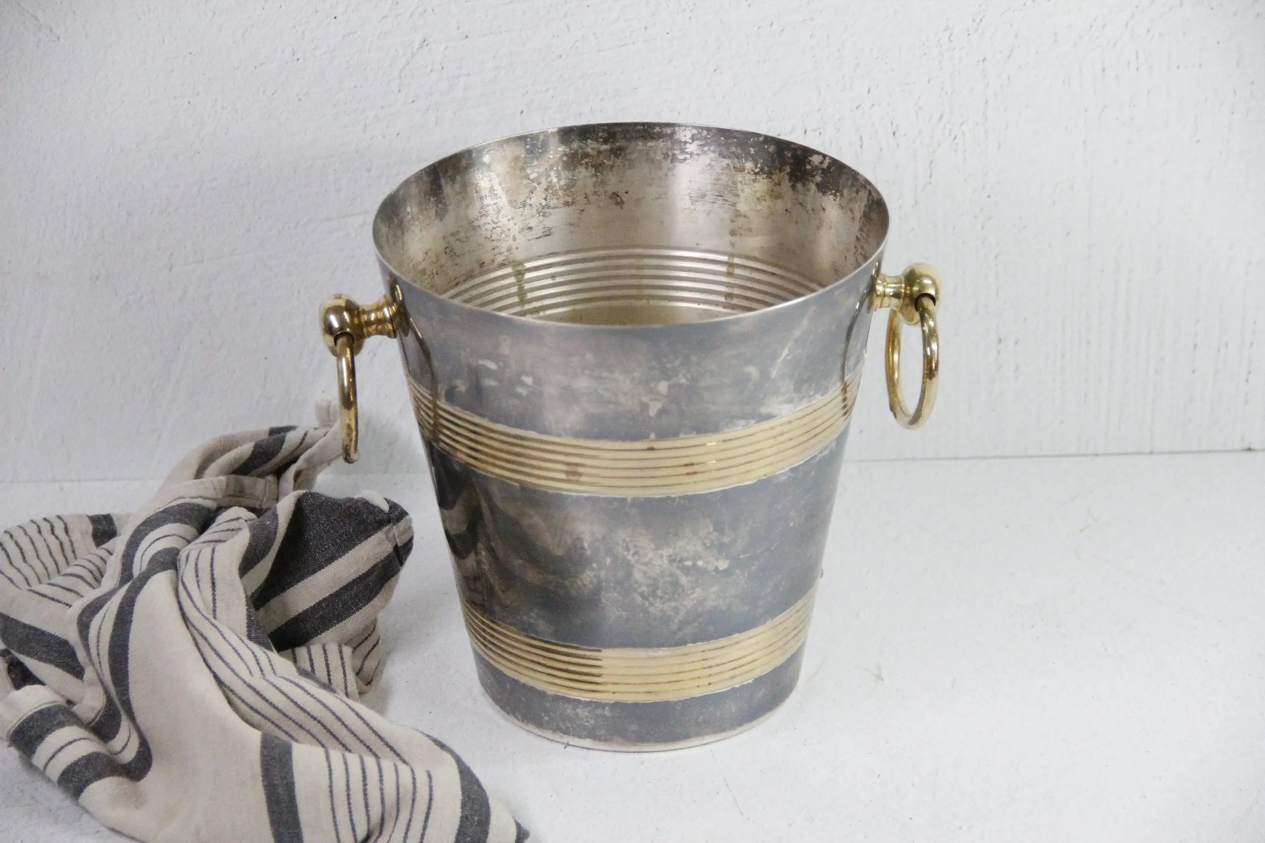 French Champagne Bucket | Vintage Brass and Silver Plate  Debra Hall Lifestyle