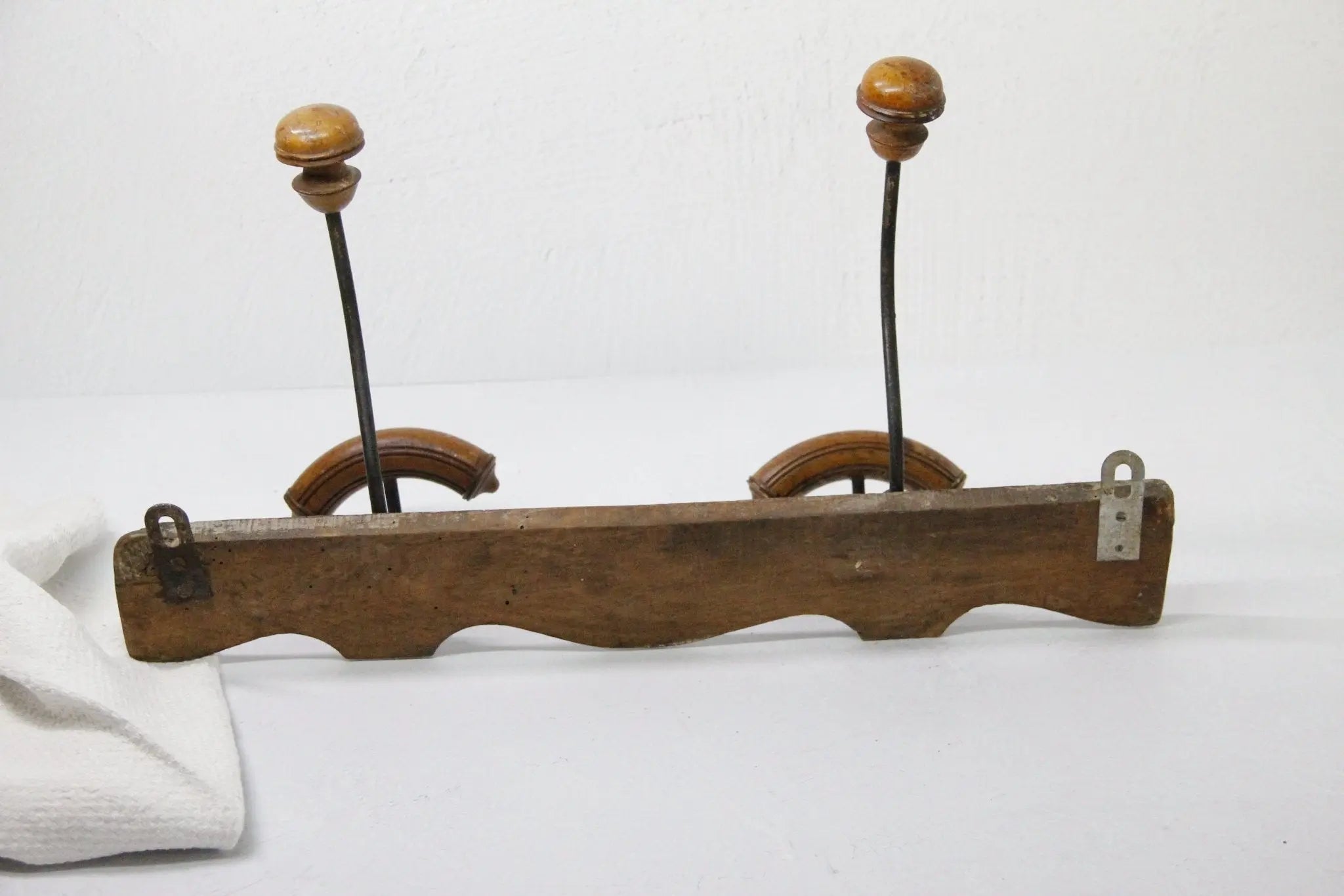 French vintage coat hanger sold with 2 hooks brass on wood plaque