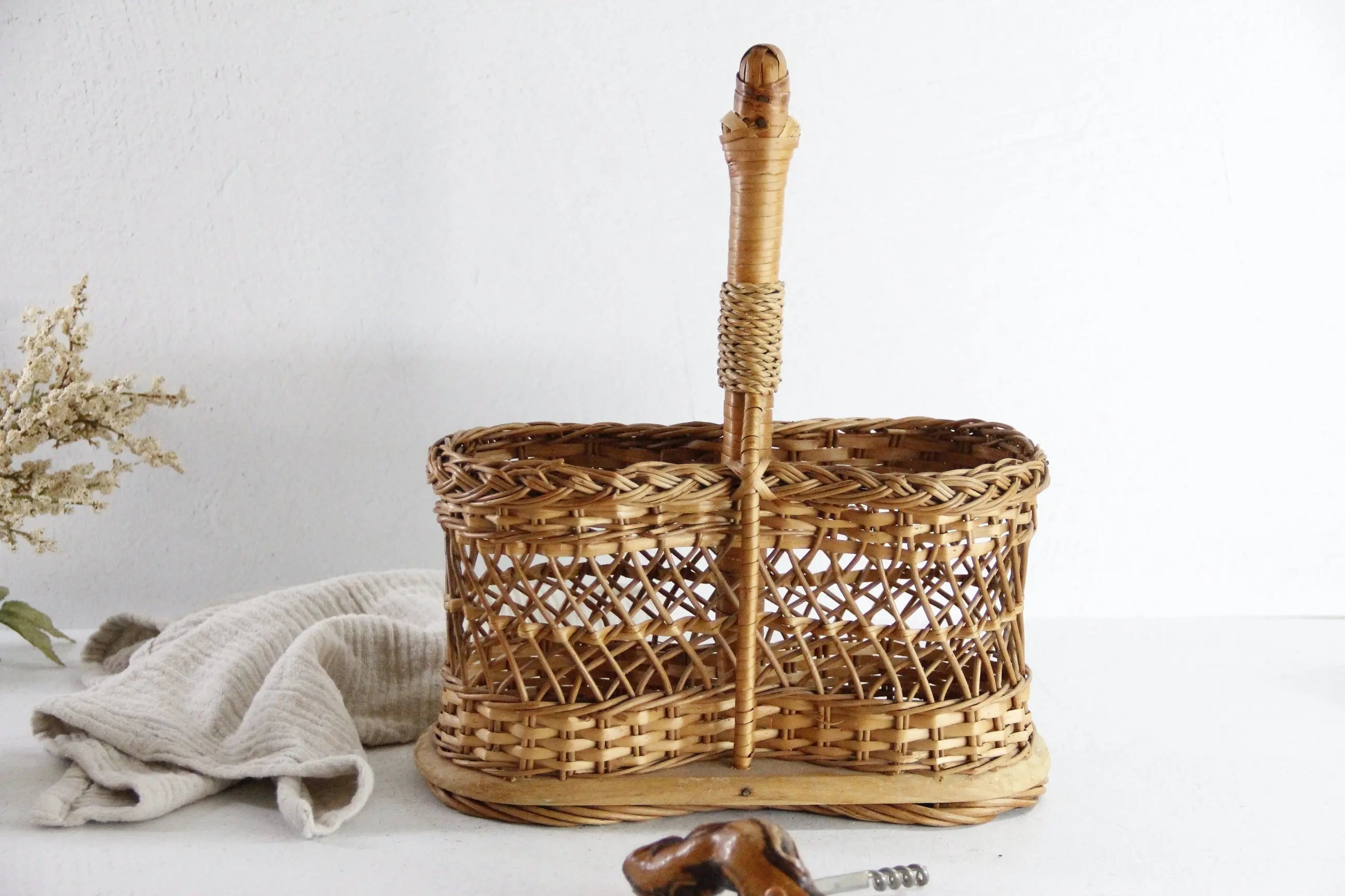 French Wicker Wine Bottle Carrier | Vintage Utensil Caddy  Debra Hall Lifestyle