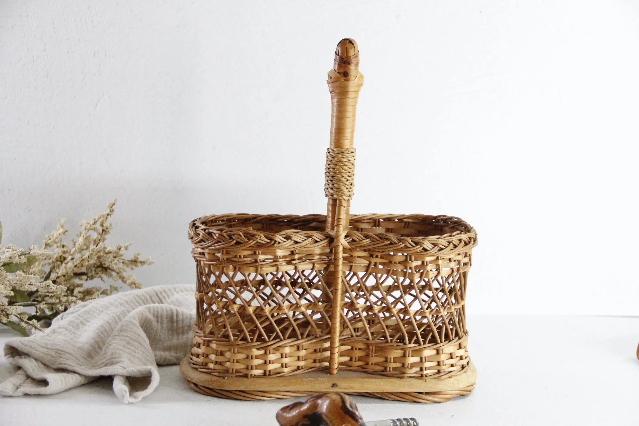 French Wicker Wine Bottle Carrier | Vintage Utensil Caddy  Debra Hall Lifestyle