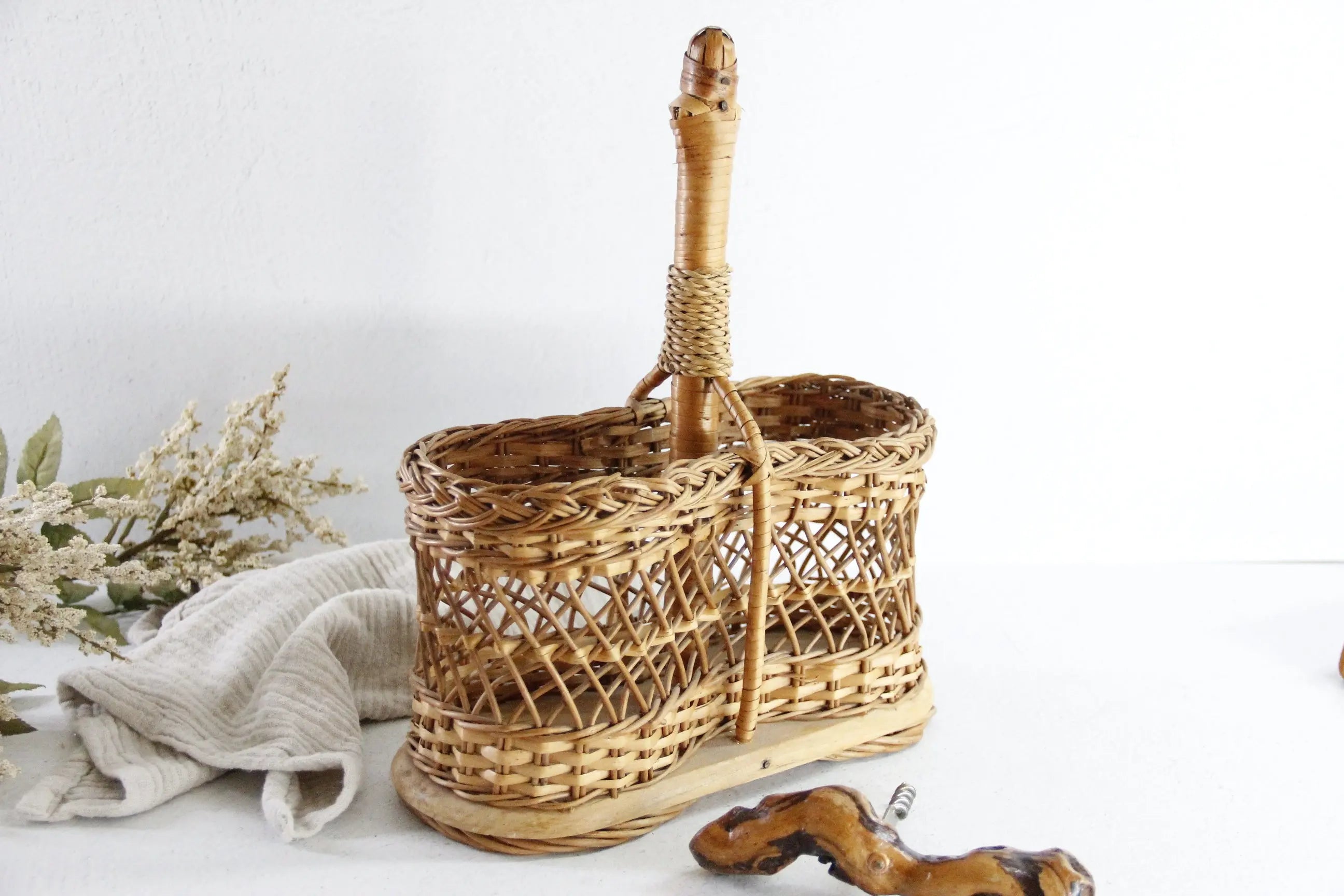 French Wicker Wine Bottle Carrier | Vintage Utensil Caddy  Debra Hall Lifestyle