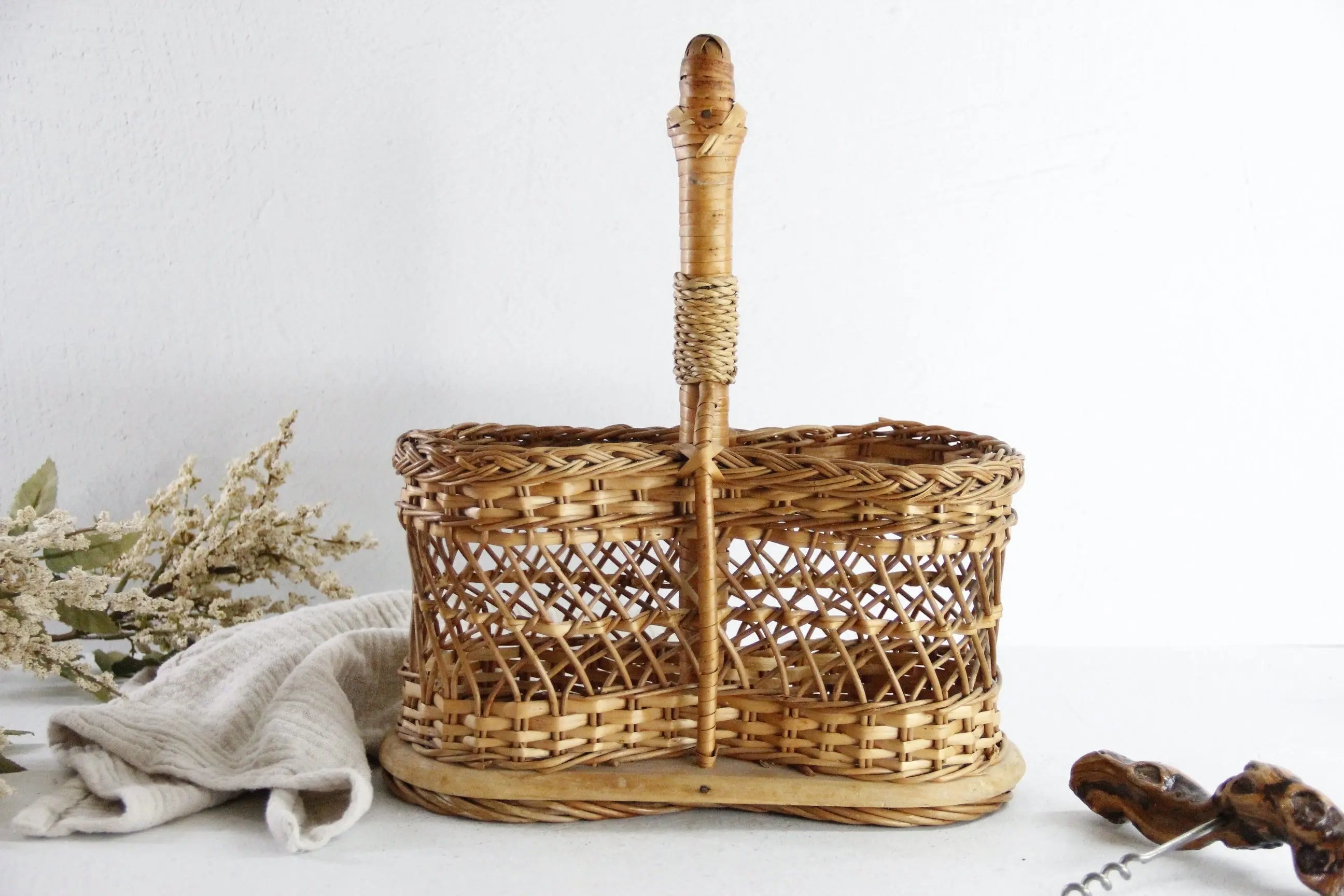 French Wicker Wine Bottle Carrier | Vintage Utensil Caddy  Debra Hall Lifestyle