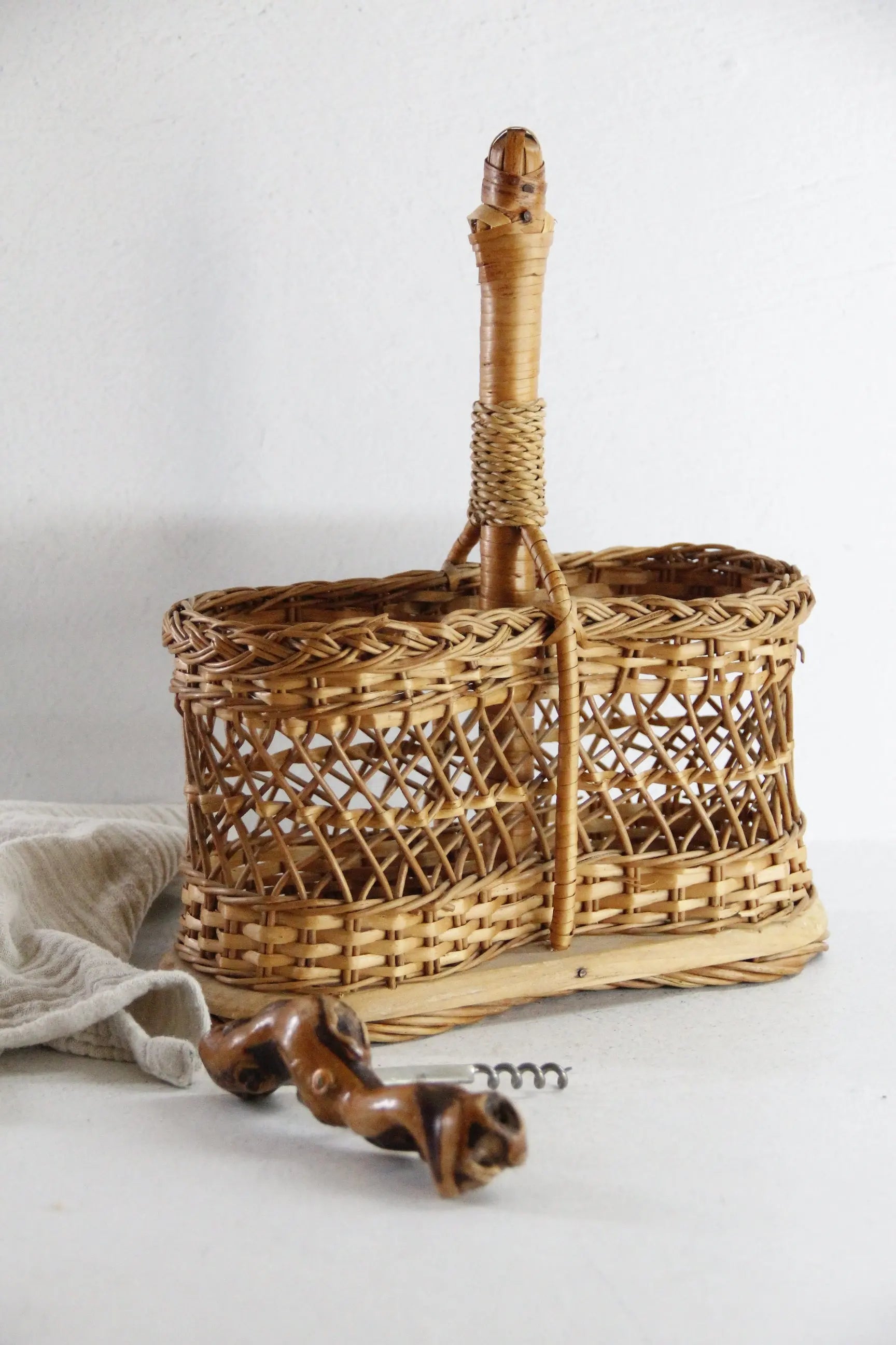 French Wicker Wine Bottle Carrier | Vintage Utensil Caddy  Debra Hall Lifestyle