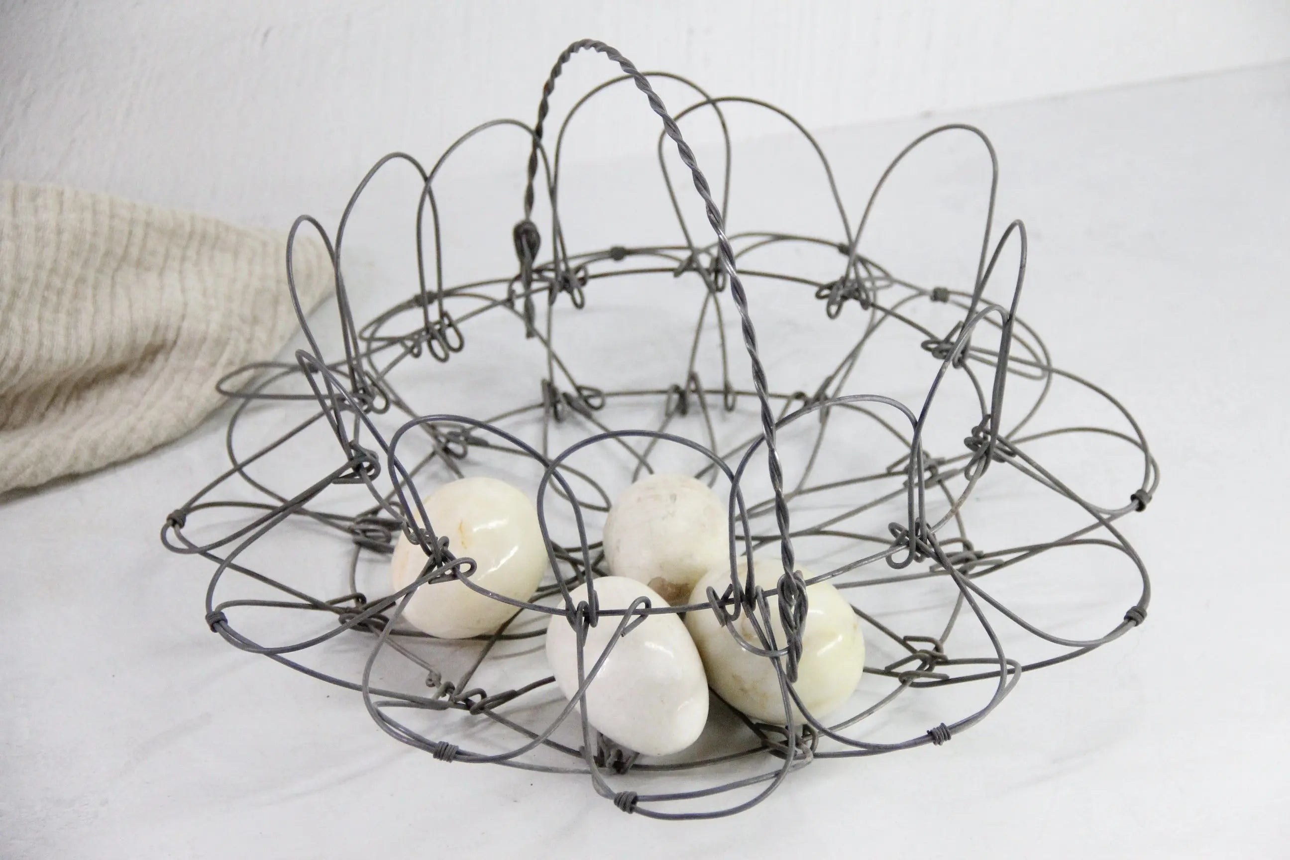 French Wire Egg Basket Vintage | Collapsable with Handle LG  Debra Hall Lifestyle