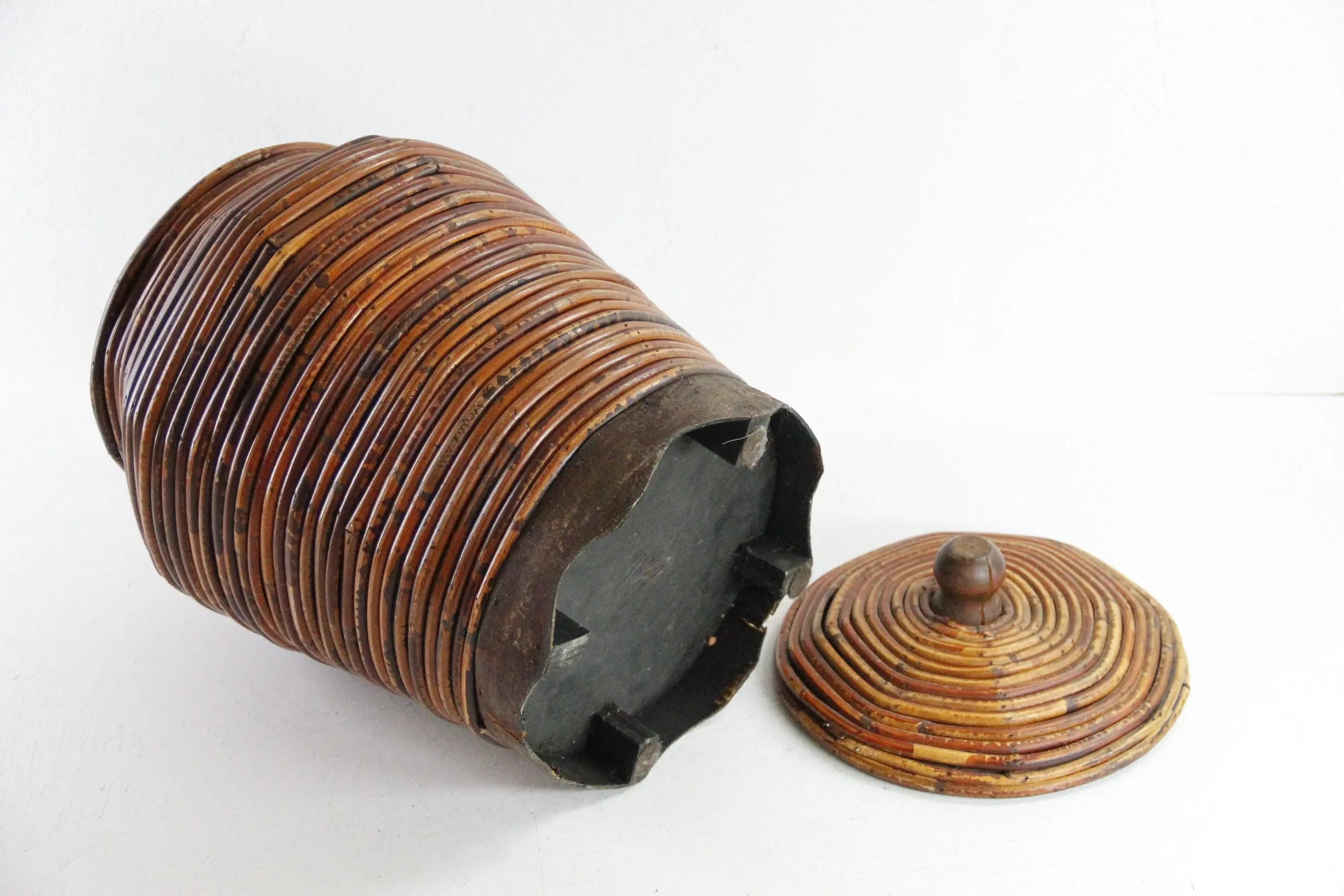 Gabriella Crespi Style Pencil Reed Lidded Basket | Round Storage  Debra Hall Lifestyle