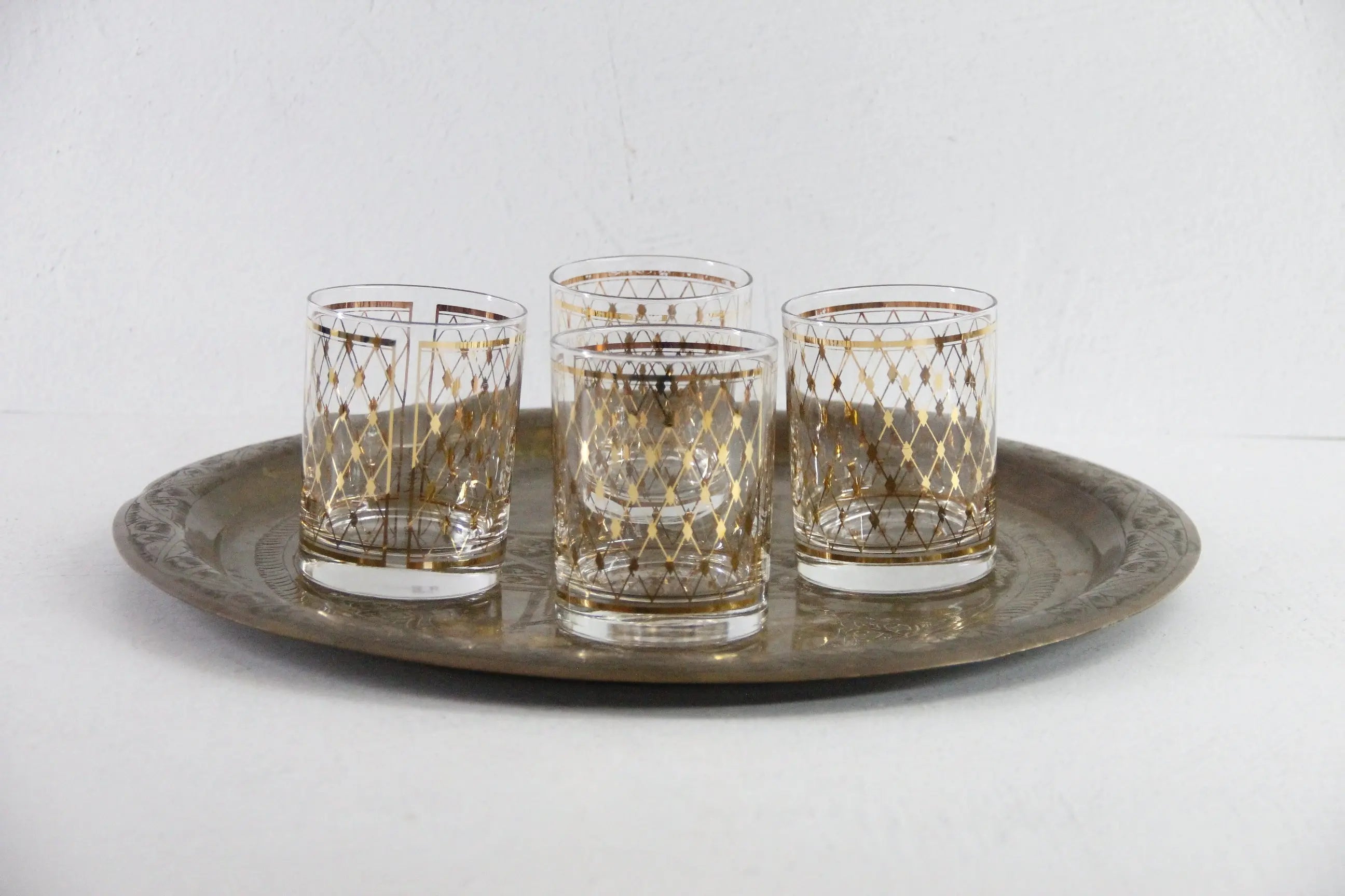 Georges Briard Glasses 22K Gold Harlequin Old Fashioned Set  Debra Hall Lifestyle