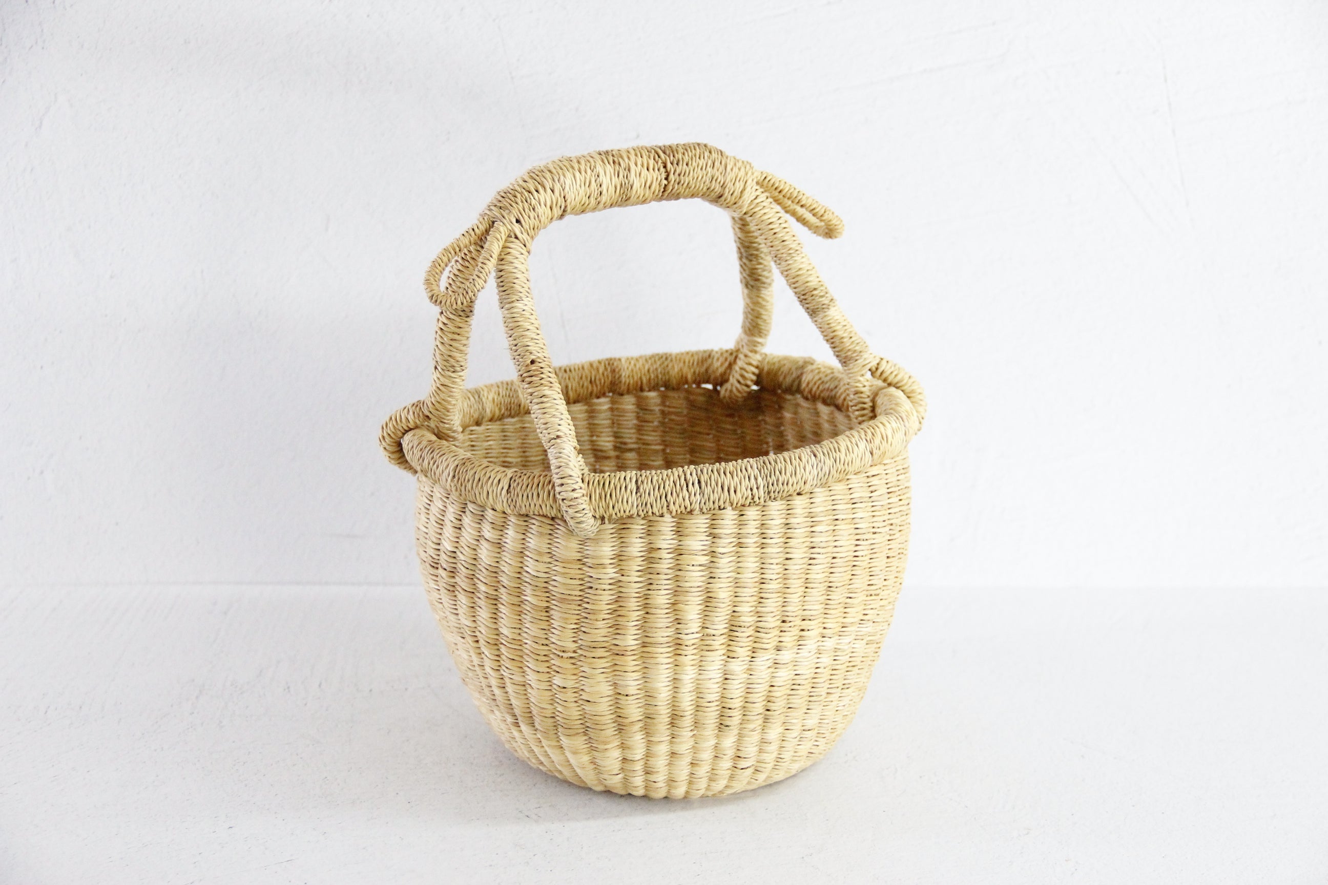 Hand Woven Market Basket | Vintage Mini Round Bolga  Debra Hall Lifestyle