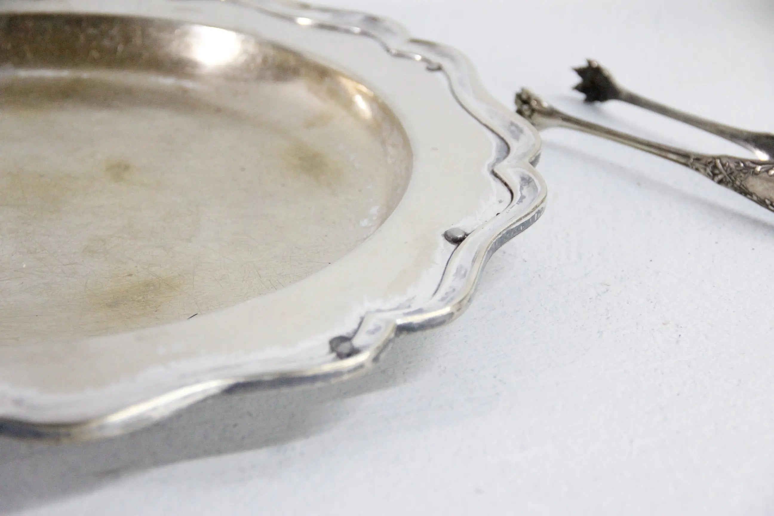 Hotel Silver Tray | Antique Scalloped Serving Tray Heavy  Debra Hall Lifestyle