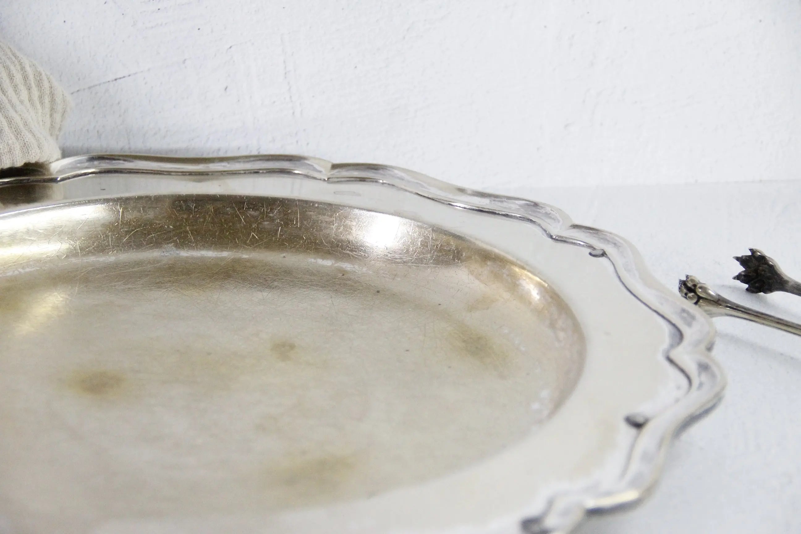 Hotel Silver Tray | Antique Scalloped Serving Tray Heavy  Debra Hall Lifestyle
