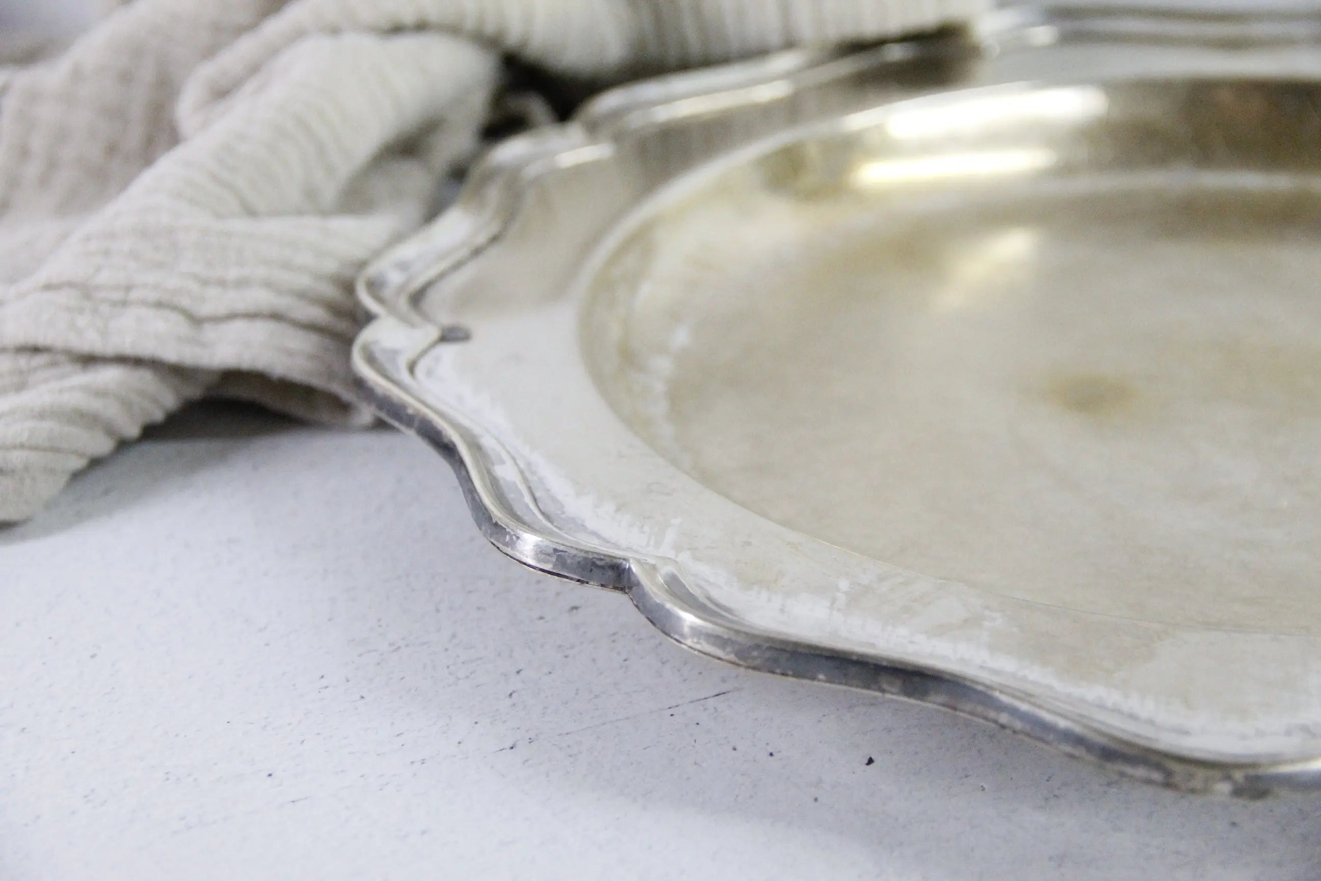 Hotel Silver Tray | Antique Scalloped Serving Tray Heavy  Debra Hall Lifestyle
