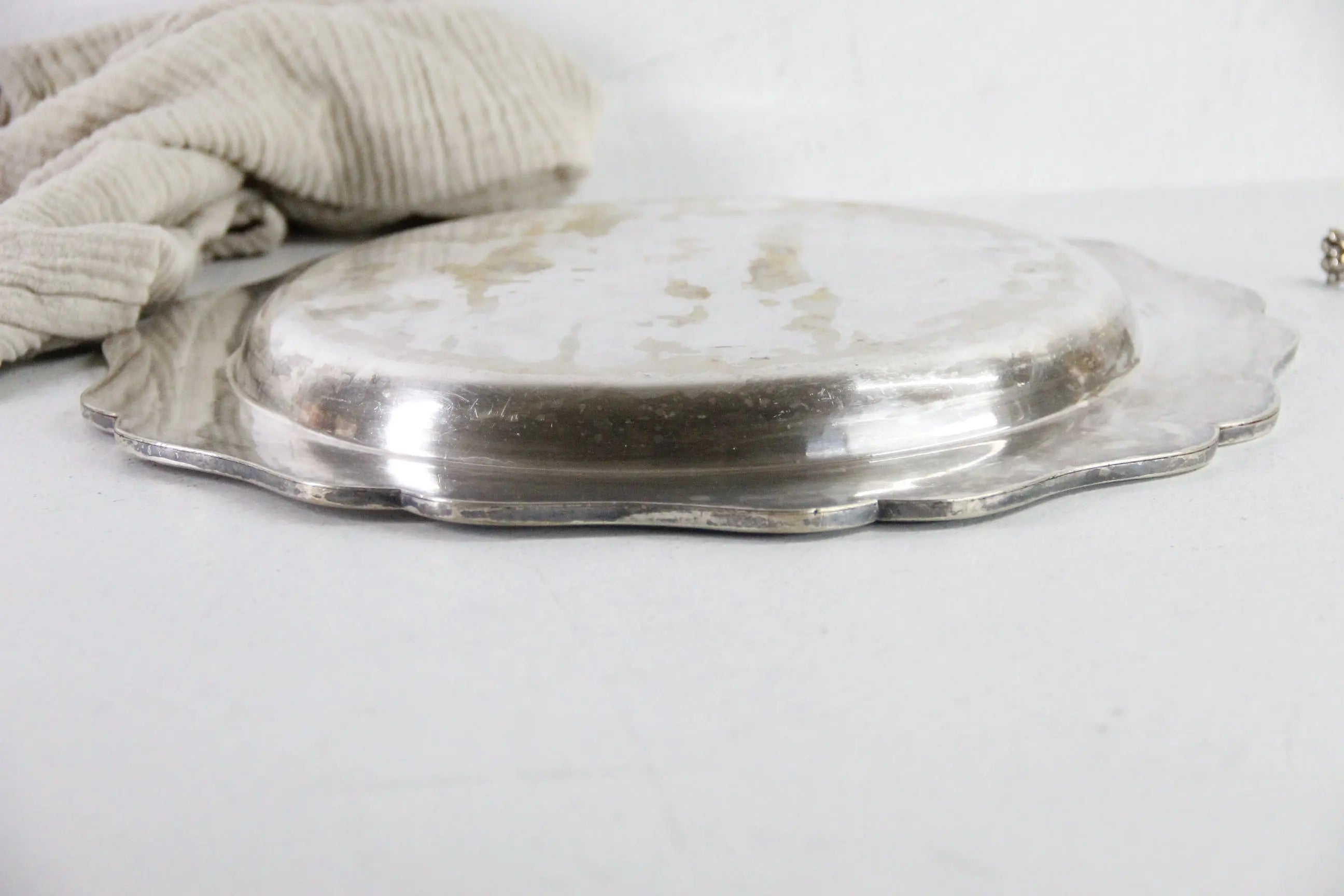Hotel Silver Tray | Antique Scalloped Serving Tray Heavy  Debra Hall Lifestyle