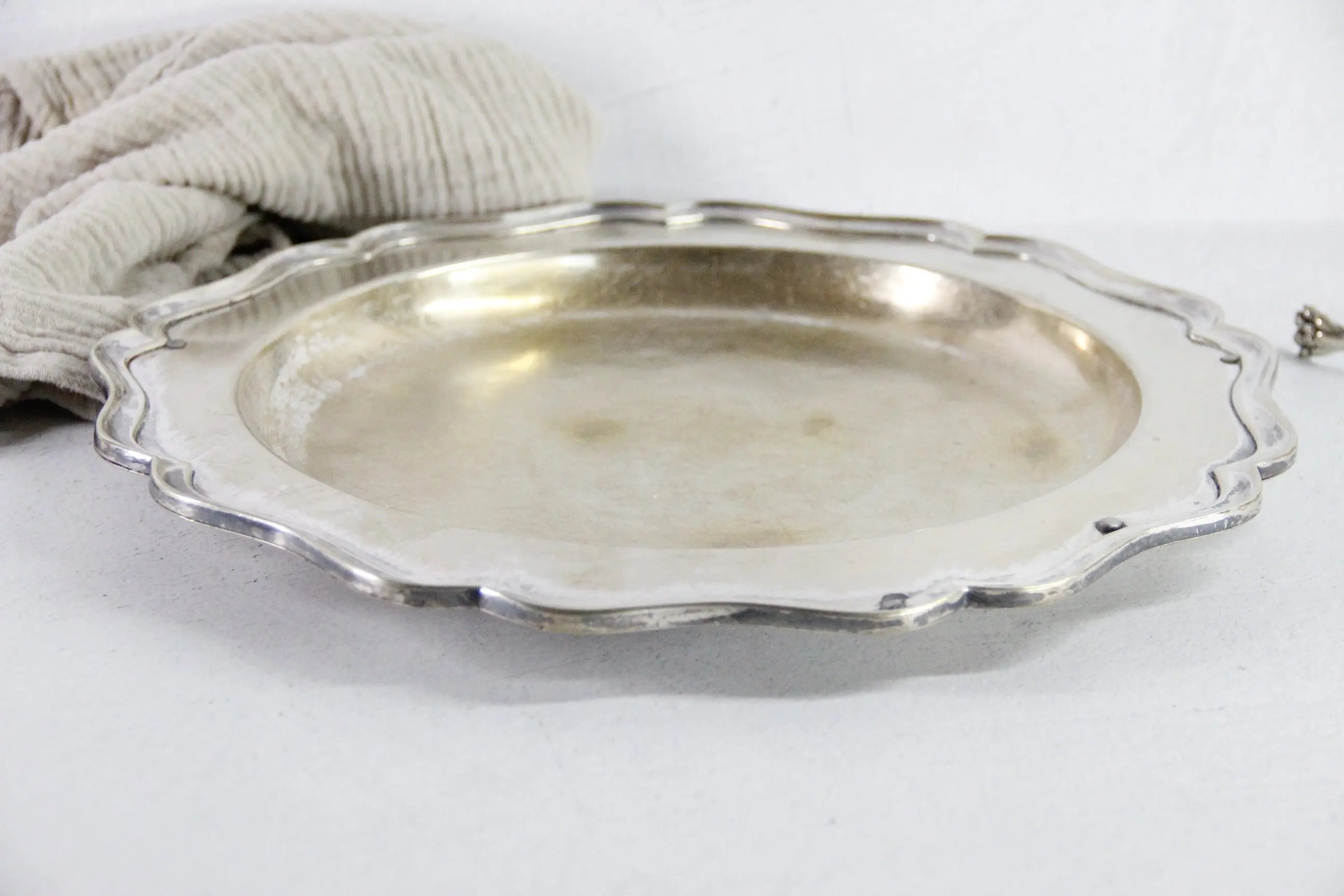 Hotel Silver Tray | Antique Scalloped Serving Tray Heavy  Debra Hall Lifestyle