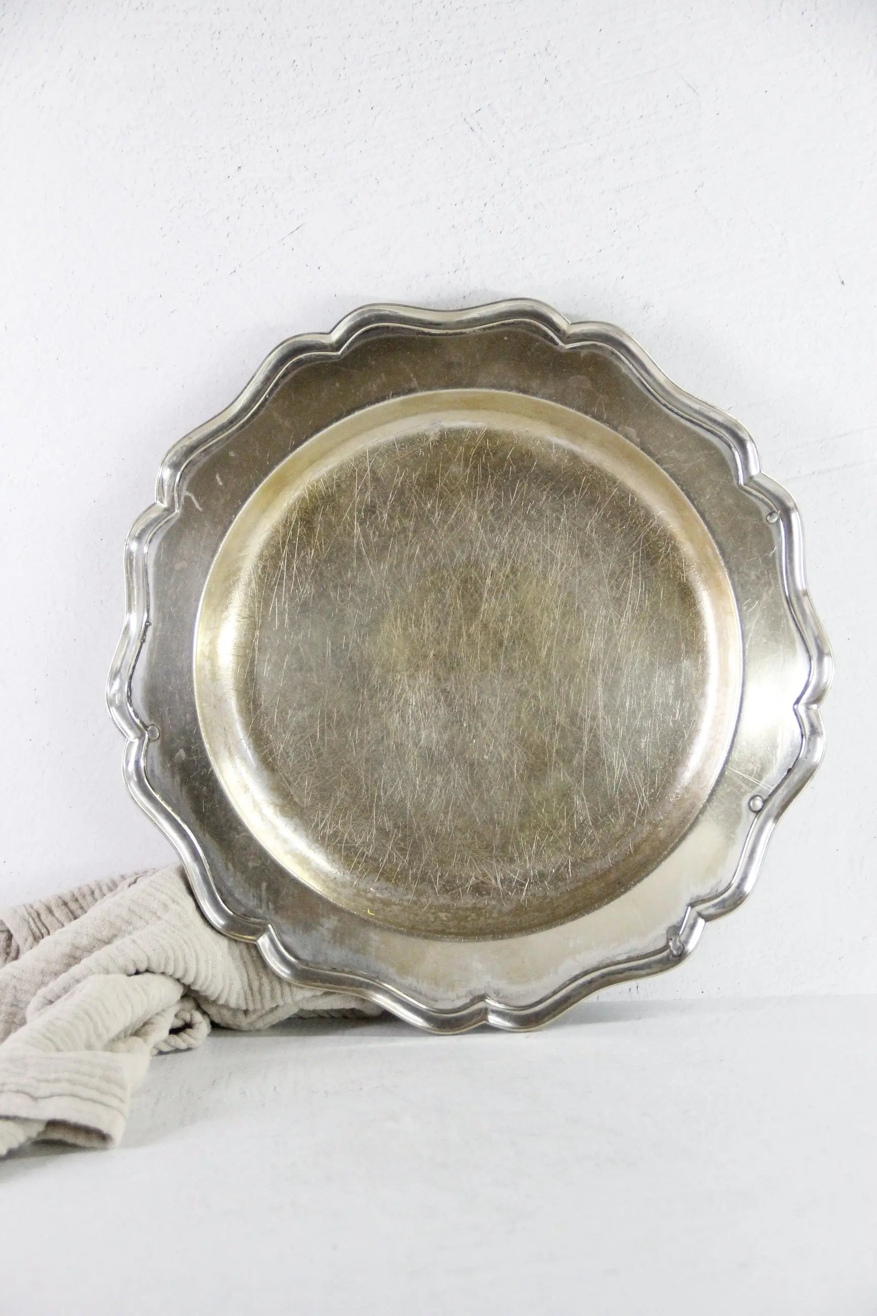 Hotel Silver Tray | Antique Scalloped Serving Tray Heavy  Debra Hall Lifestyle