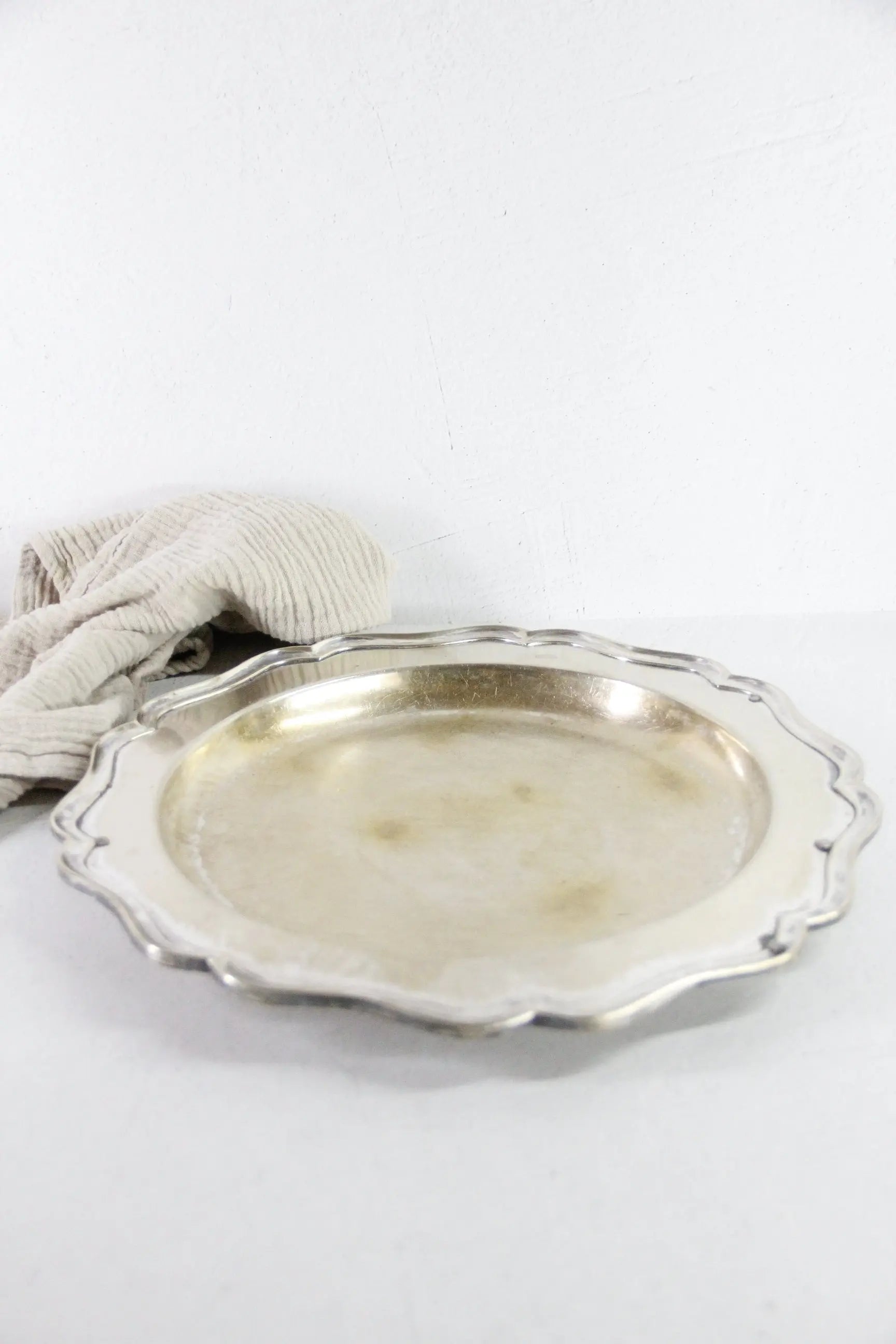 Hotel Silver Tray | Antique Scalloped Serving Tray Heavy  Debra Hall Lifestyle