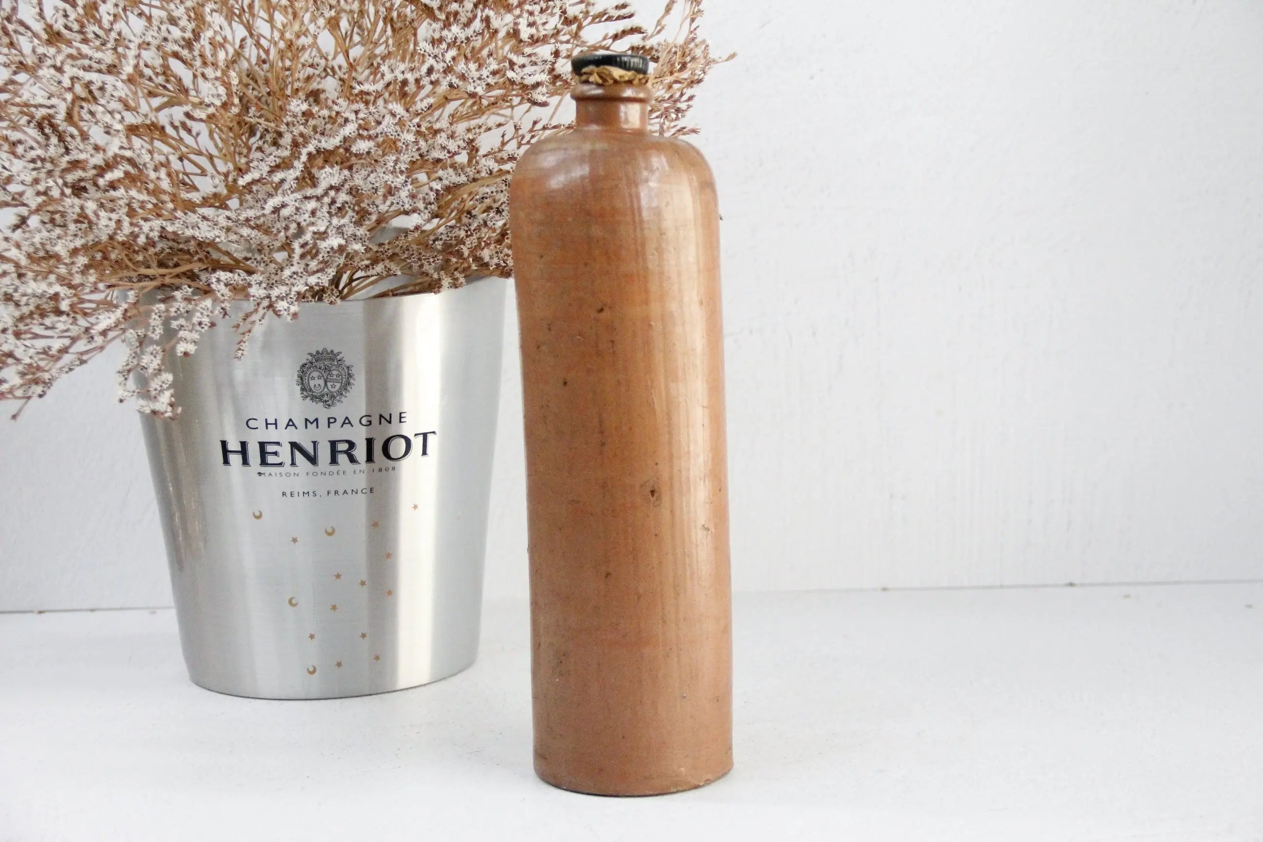 Antique Stoneware Bottle | 19th C. Amsterdam W/Label  Debra Hall Lifestyle