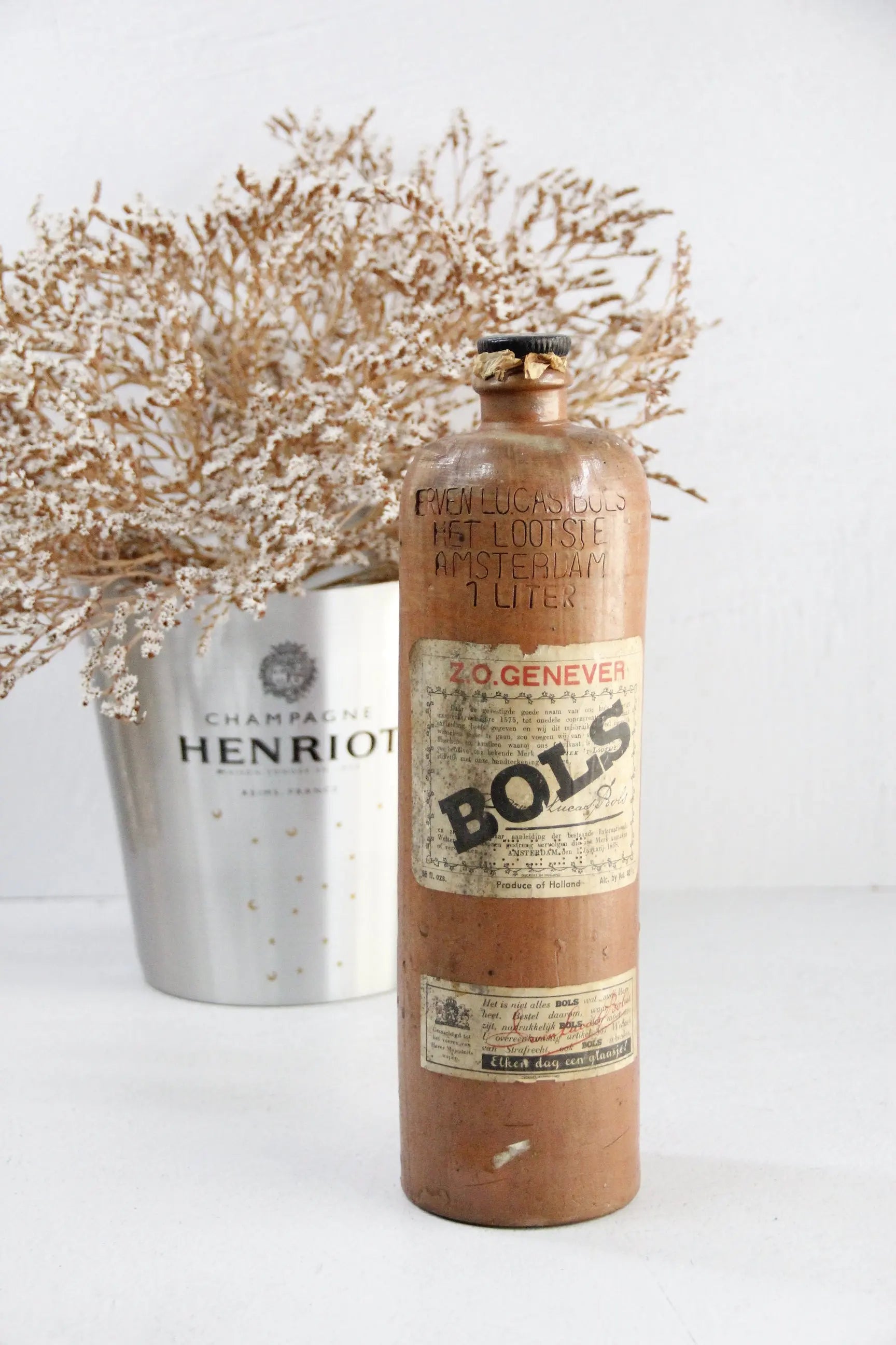 Antique Stoneware Bottle | 19th C. Amsterdam W/Label  Debra Hall Lifestyle