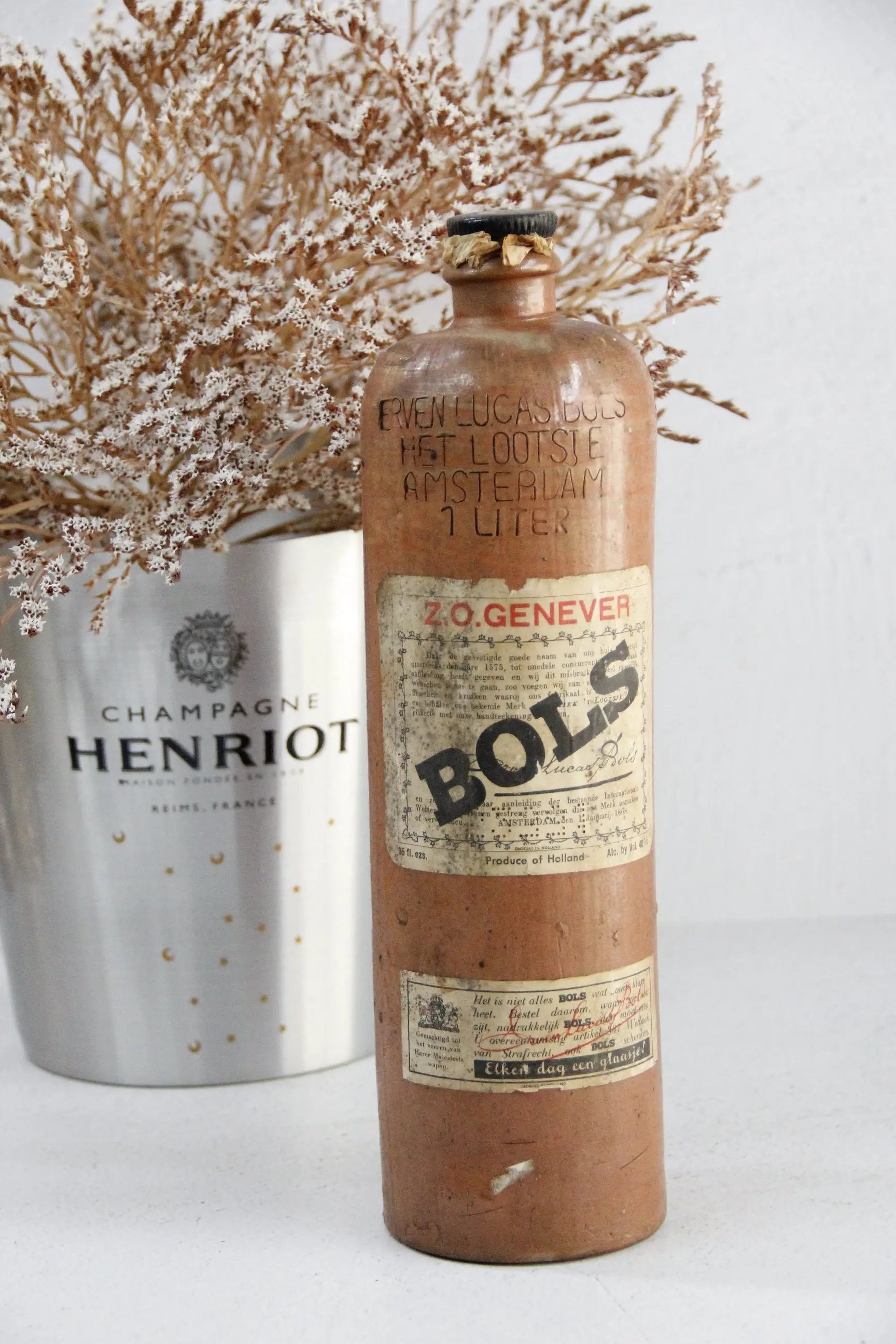 Antique Stoneware Bottle | 19th C. Amsterdam W/Label  Debra Hall Lifestyle