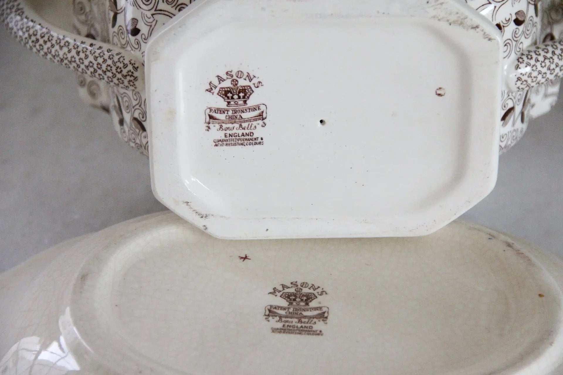 Large 1940s Mason's Bow Bells Tureen | Serveware 3 Pcs. Ironstone  Debra Hall Lifestyle