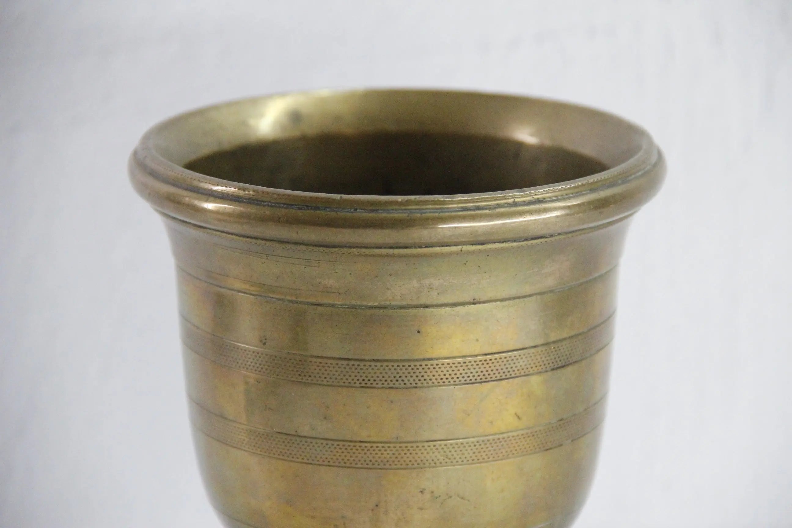 Large Antique Brass Mortar and Pestle | Etched Pedestal-19th C.  Debra Hall Lifestyle