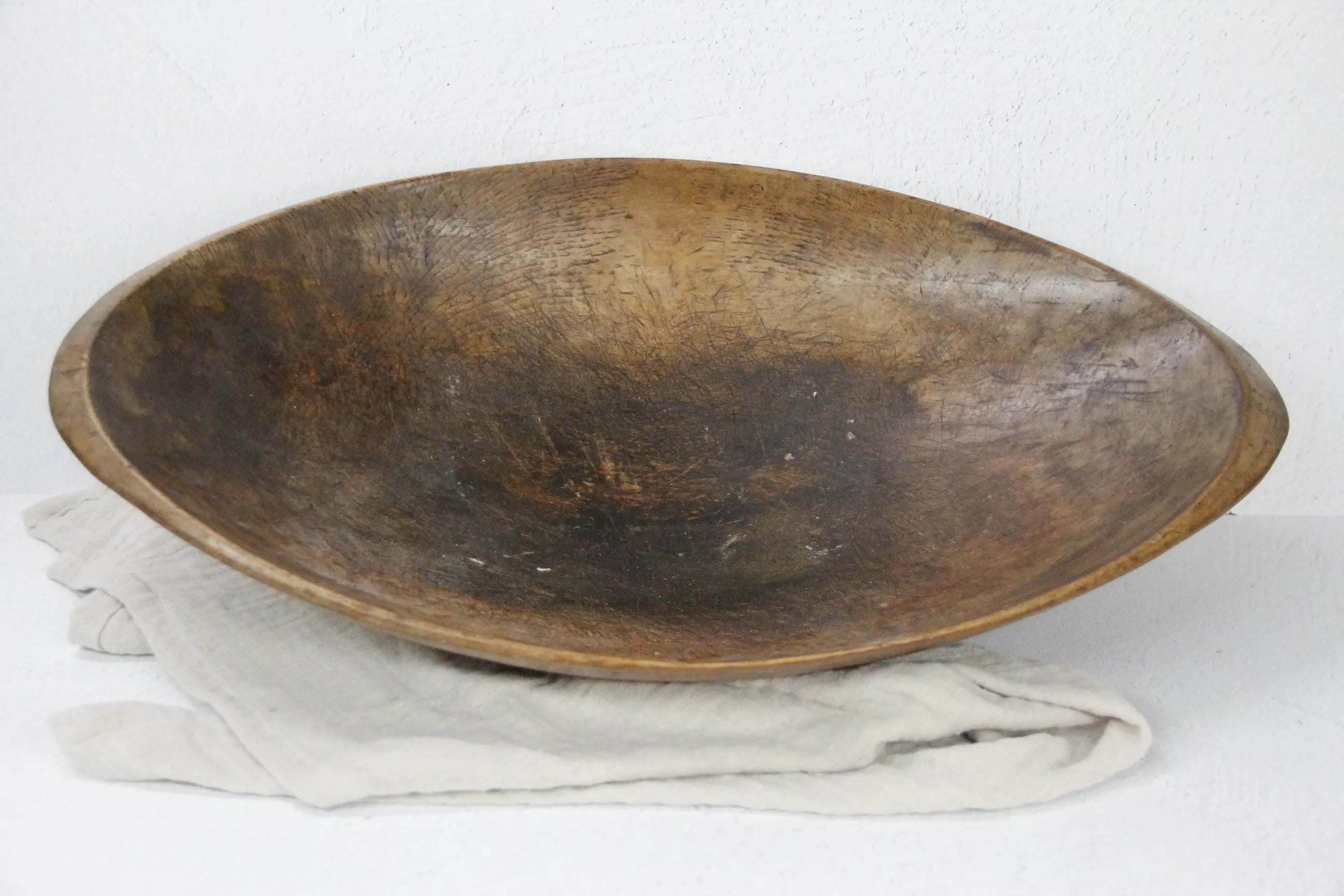 Large Antique Dough Bowl-Oval Wooden Centerpiece  Debra Hall Lifestyle