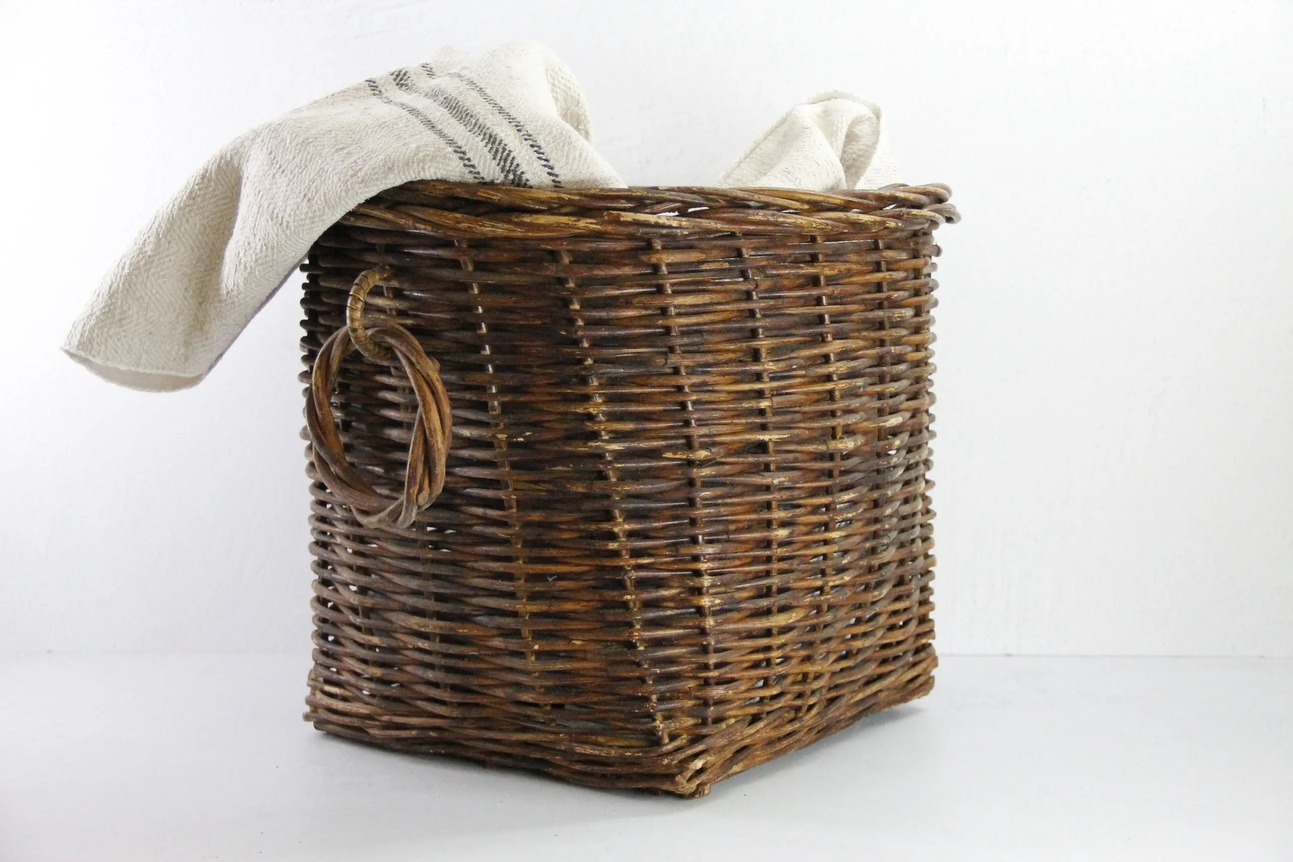 Large Vintage Wicker Basket | Midcentury Floor Planter Ring Handles  Debra Hall Lifestyle