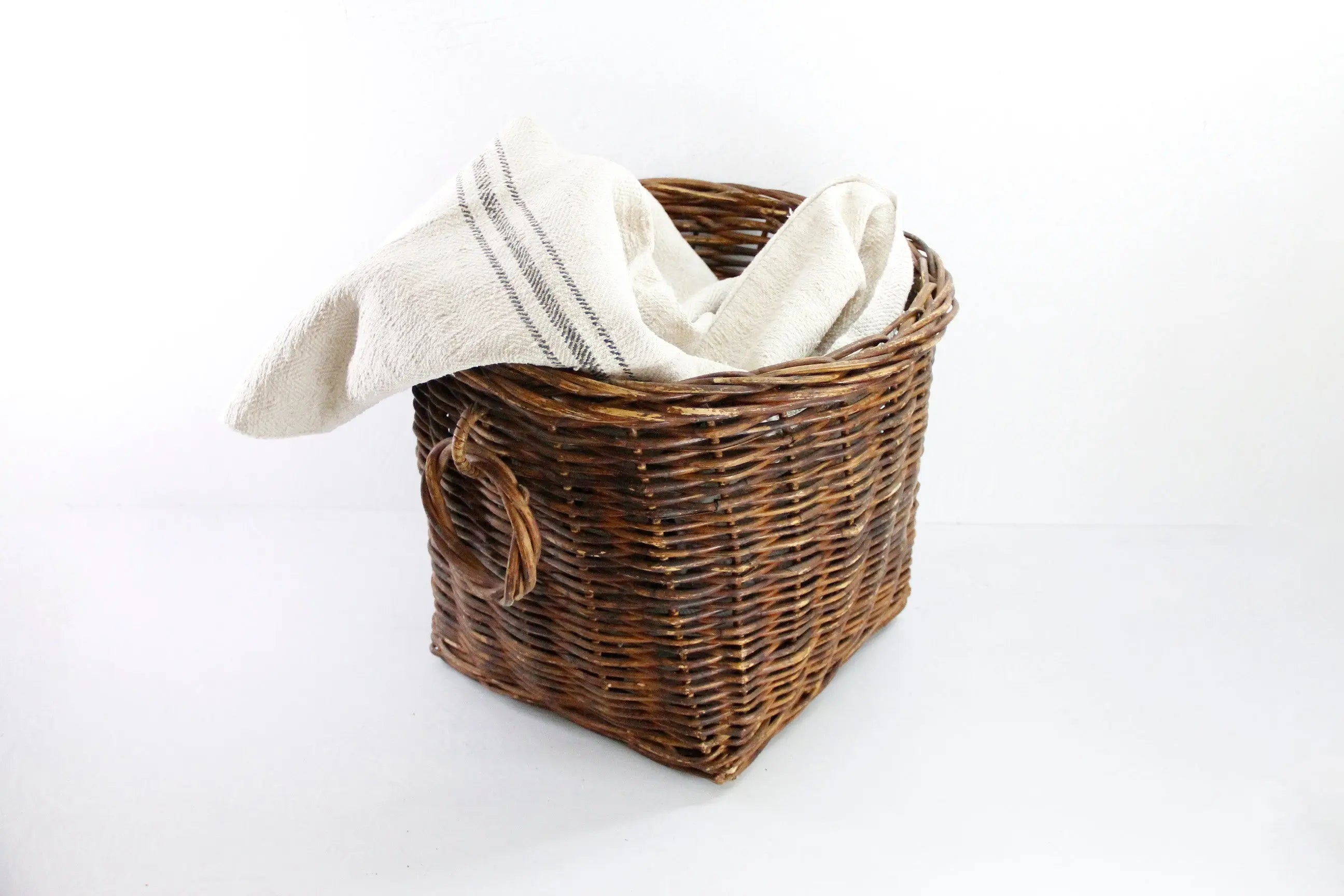 Large Vintage Wicker Basket | Midcentury Floor Planter Ring Handles  Debra Hall Lifestyle