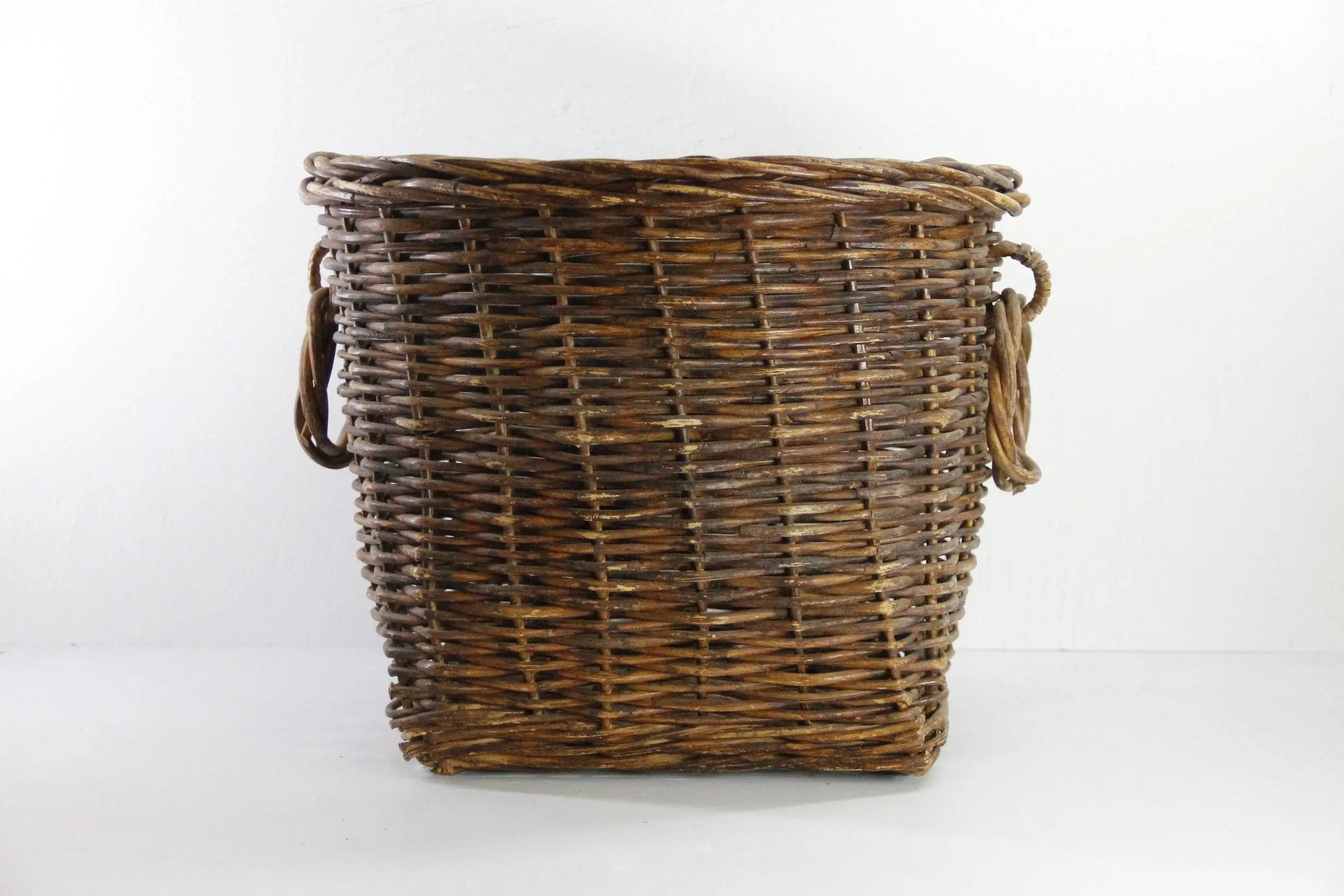 Large Vintage Wicker Basket | Midcentury Floor Planter Ring Handles  Debra Hall Lifestyle
