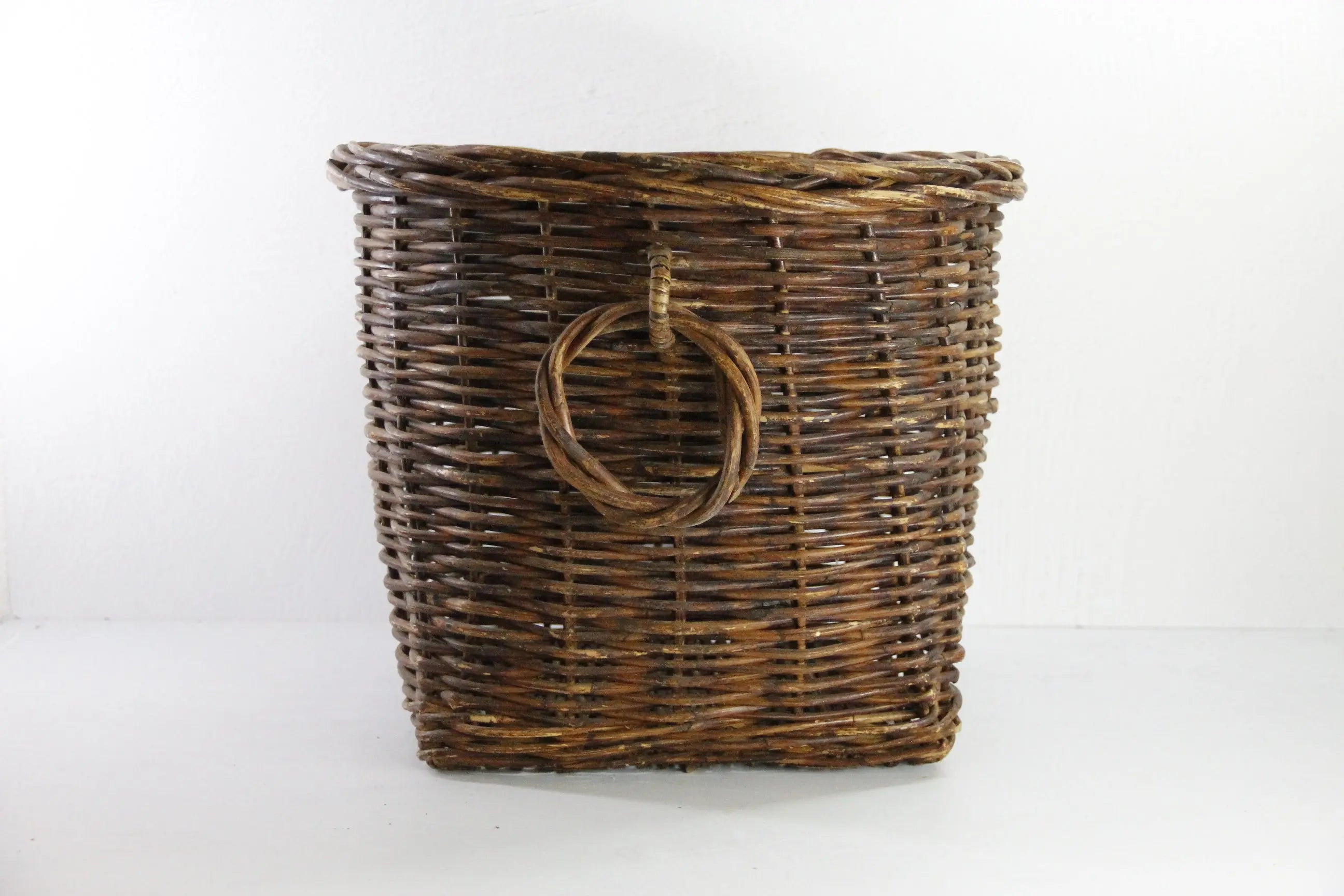 Large Vintage Wicker Basket | Midcentury Floor Planter Ring Handles  Debra Hall Lifestyle
