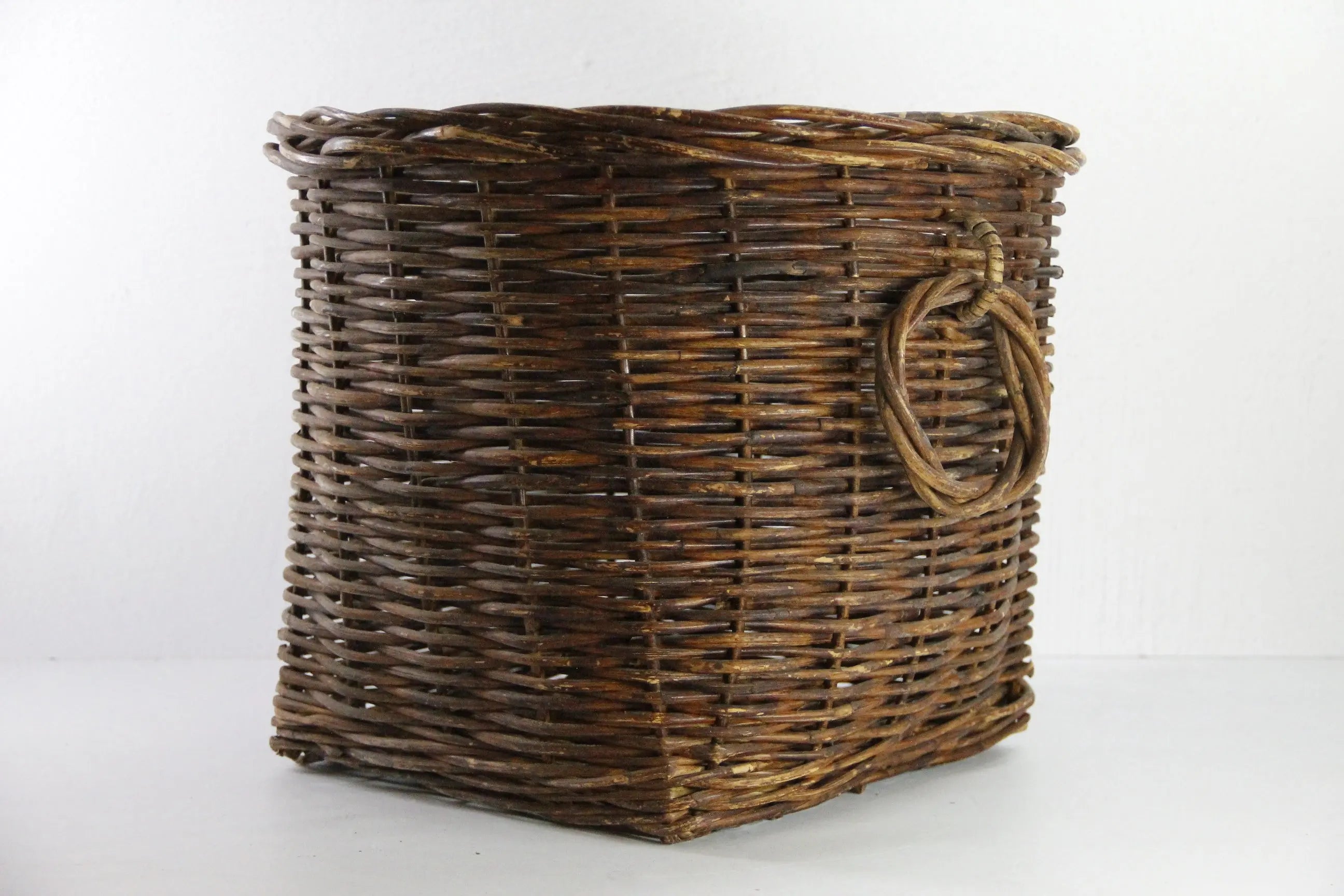 Large Vintage Wicker Basket | Midcentury Floor Planter Ring Handles  Debra Hall Lifestyle