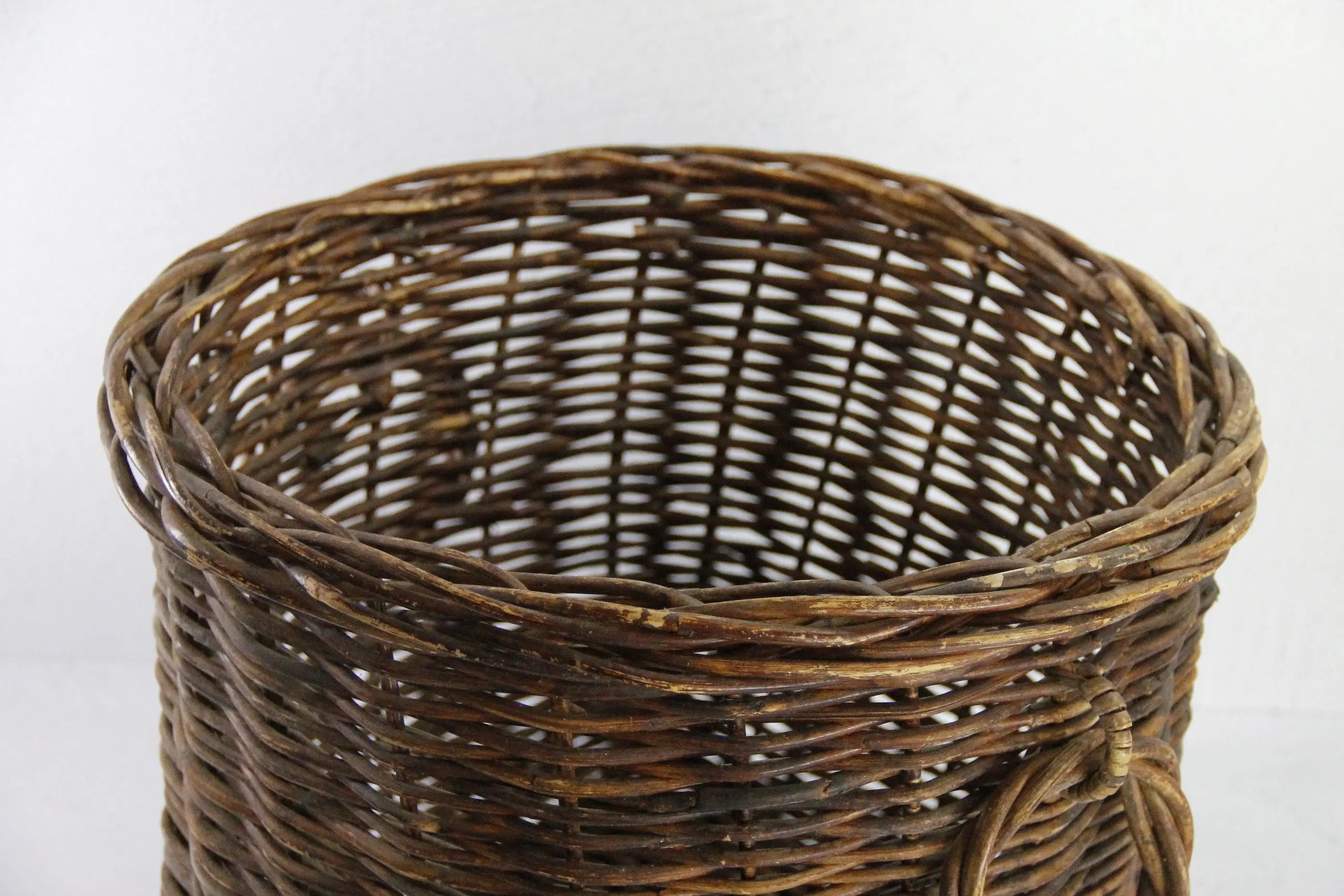 Large Vintage Wicker Basket | Midcentury Floor Planter Ring Handles  Debra Hall Lifestyle