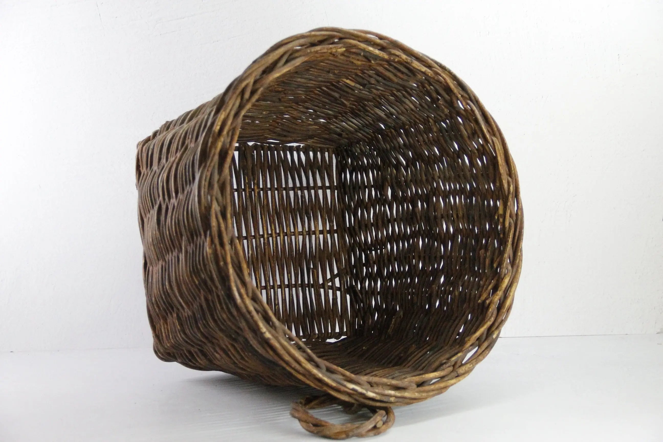 Large Vintage Wicker Basket | Midcentury Floor Planter Ring Handles  Debra Hall Lifestyle