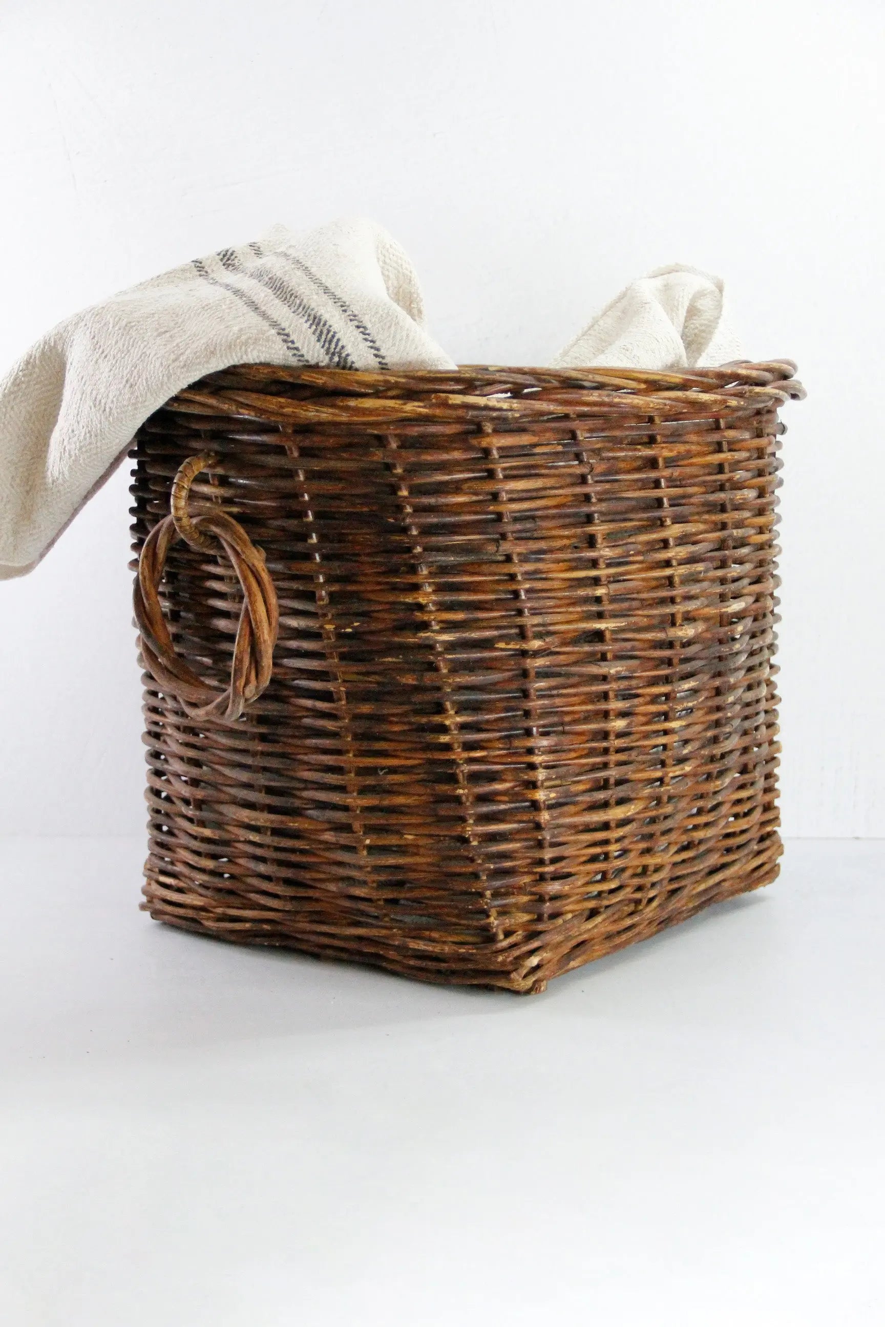 Large Vintage Wicker Basket | Midcentury Floor Planter Ring Handles  Debra Hall Lifestyle