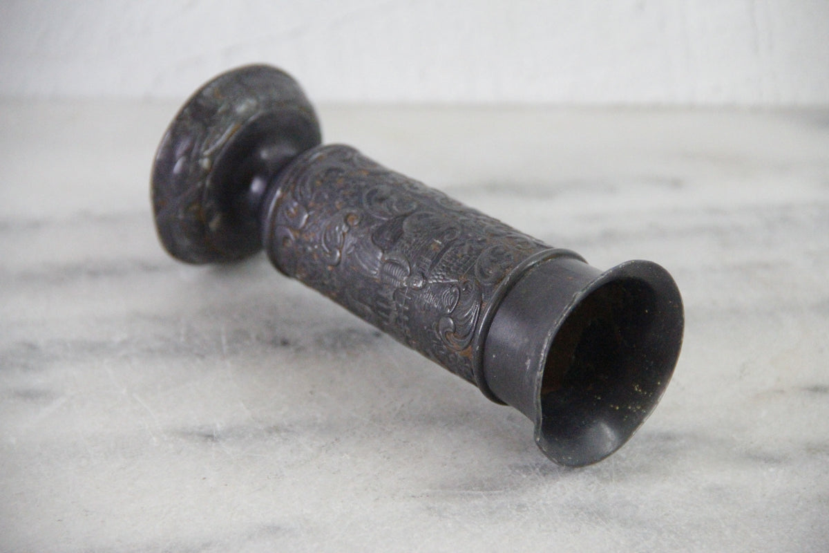 Vintage English Pewter Vase | Embossed Pedestal Bud Vessel