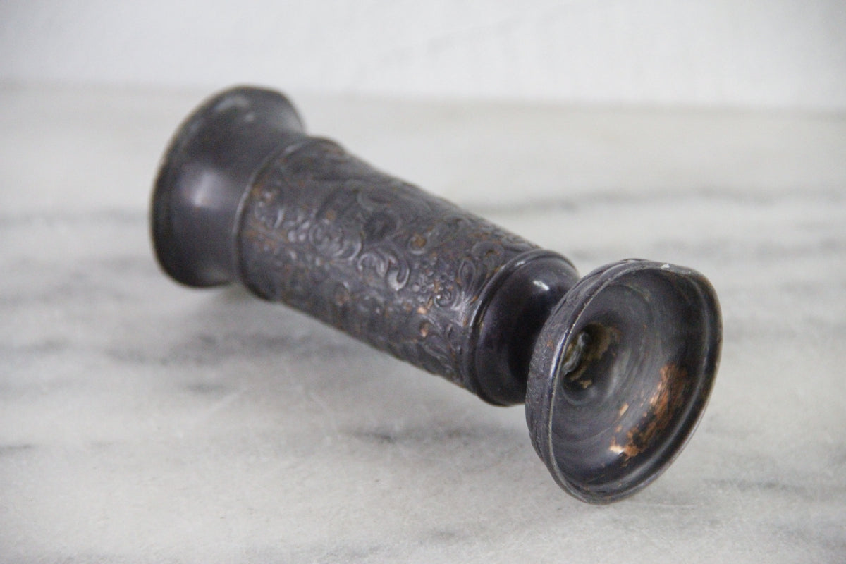 Vintage English Pewter Vase | Embossed Pedestal Bud Vessel