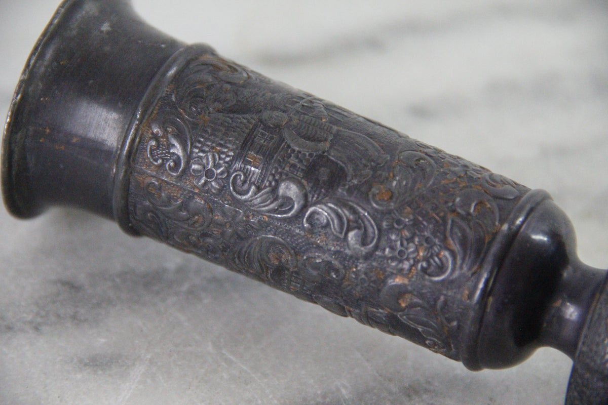 Vintage English Pewter Vase | Embossed Pedestal Bud Vessel