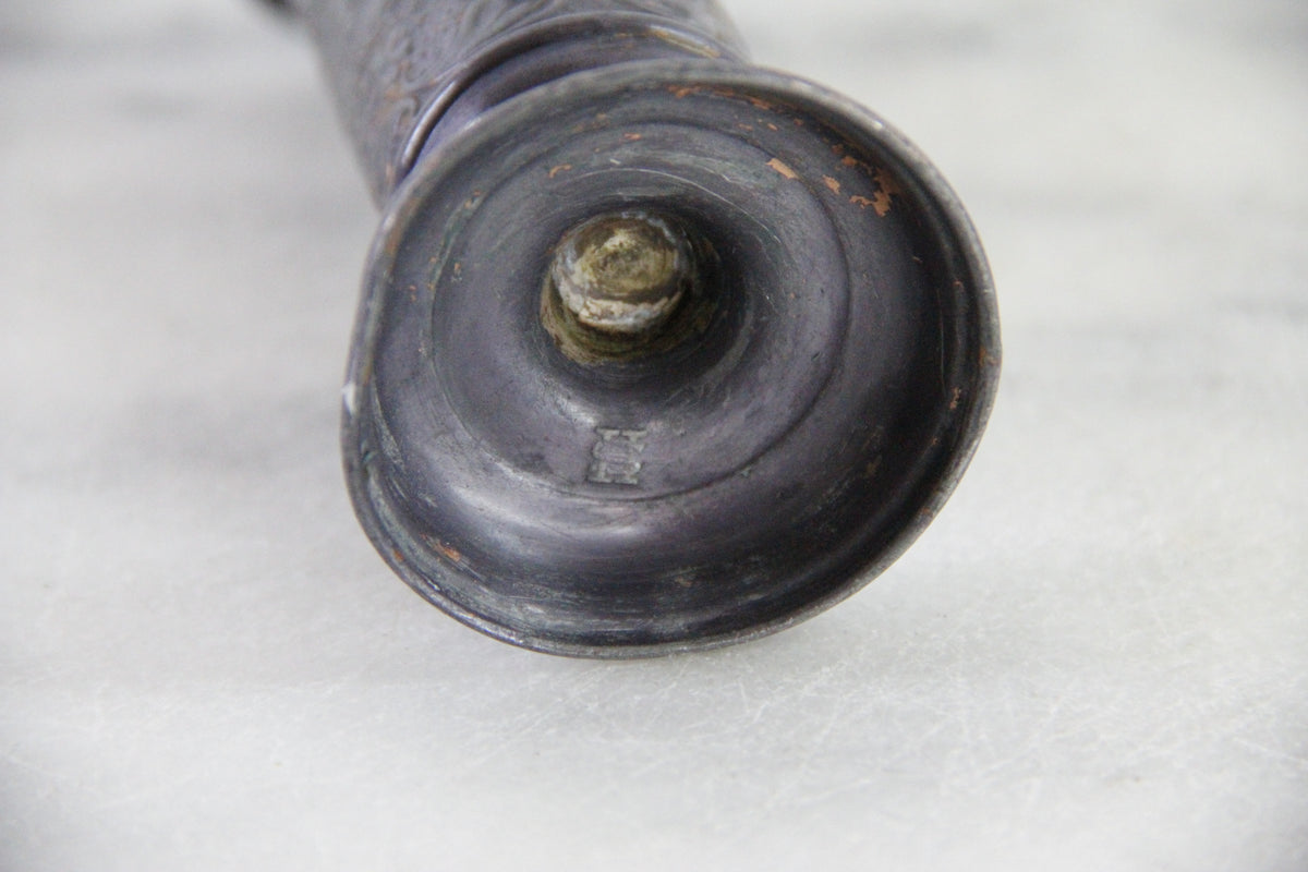 Vintage English Pewter Vase | Embossed Pedestal Bud Vessel
