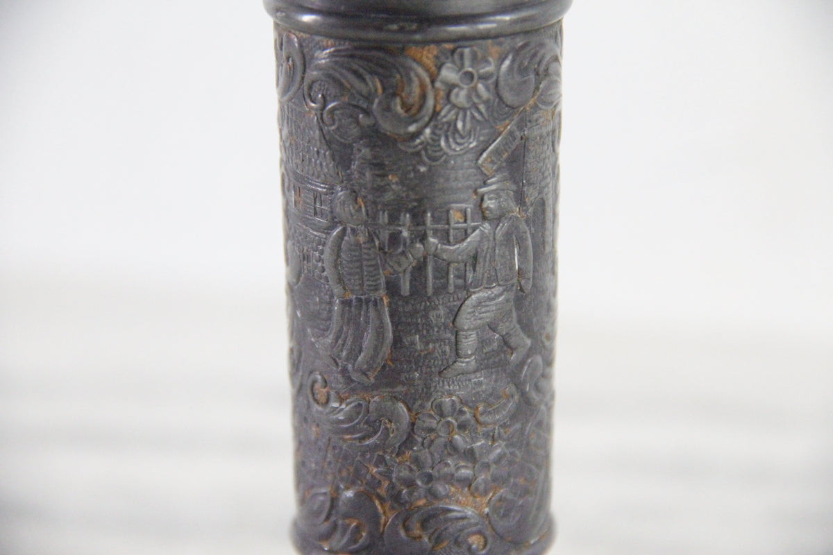 Vintage English Pewter Vase | Embossed Pedestal Bud Vessel