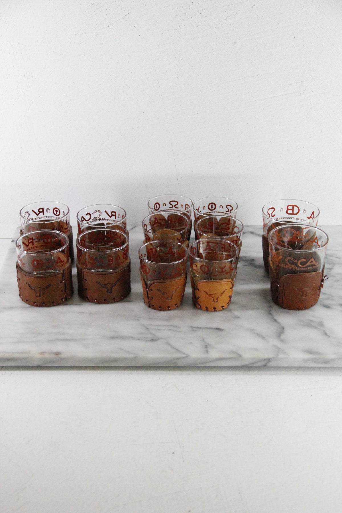 Cowboy Glassware | Vintage Western Lowball Glasses with Leather