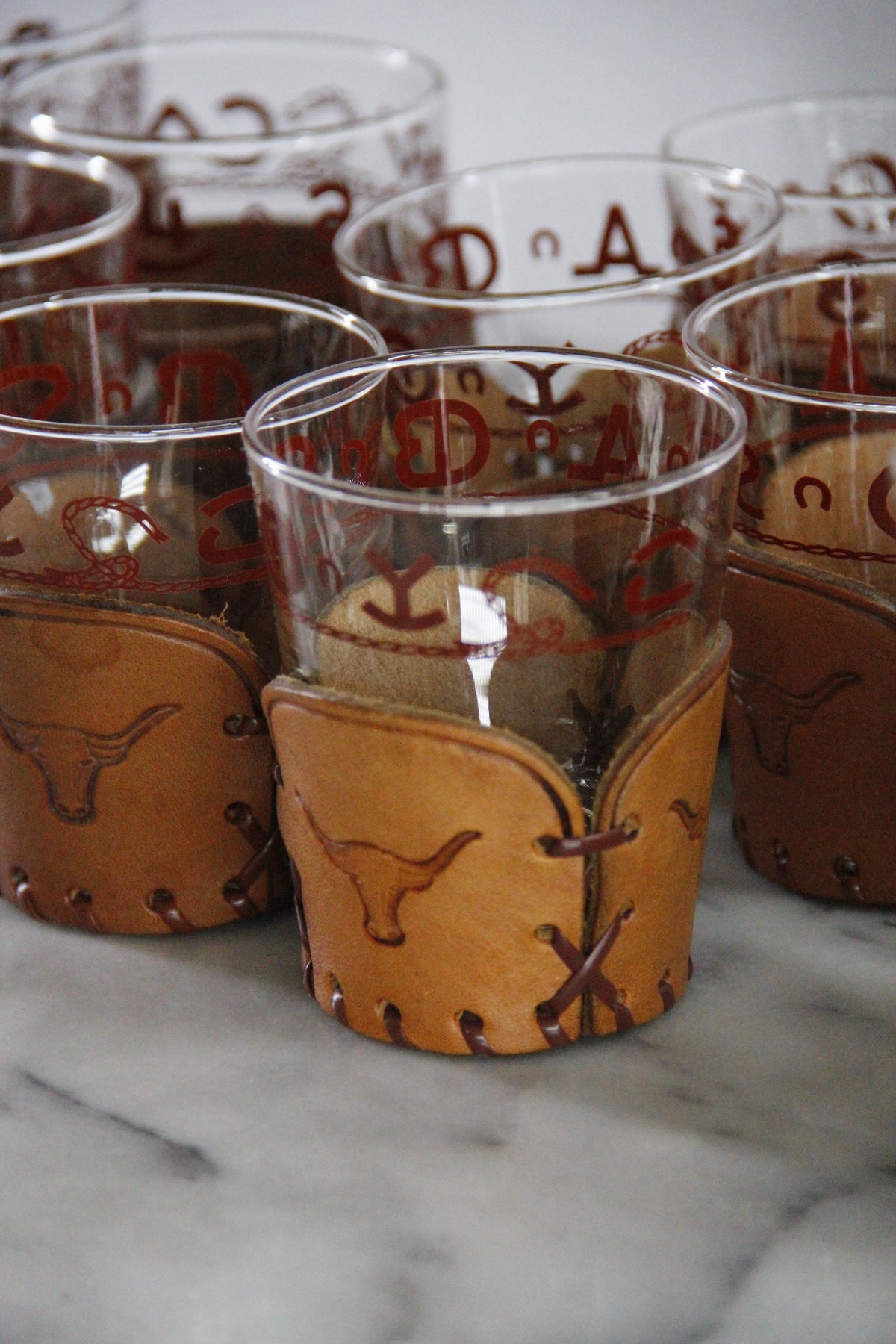 Cowboy Glassware | Vintage Western Lowball Glasses with Leather