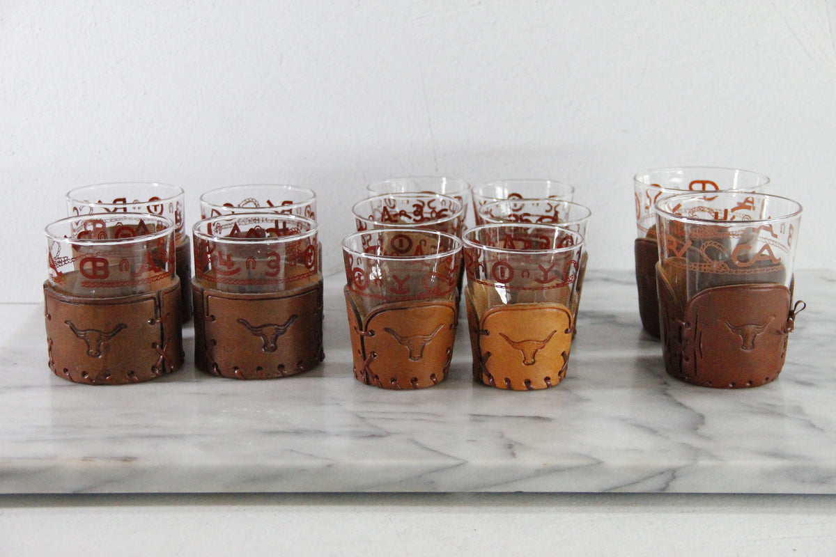 Cowboy Glassware | Vintage Western Lowball Glasses with Leather