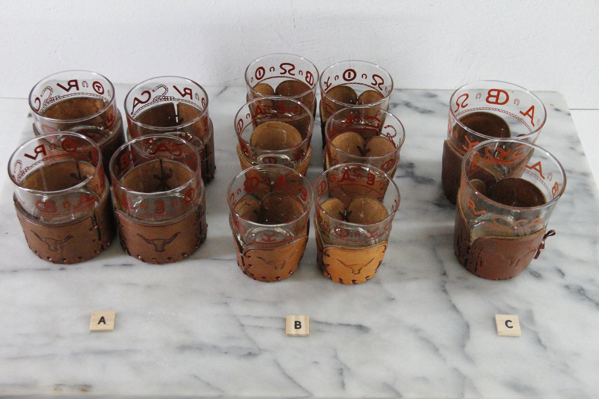 Cowboy Glassware | Vintage Western Lowball Glasses with Leather
