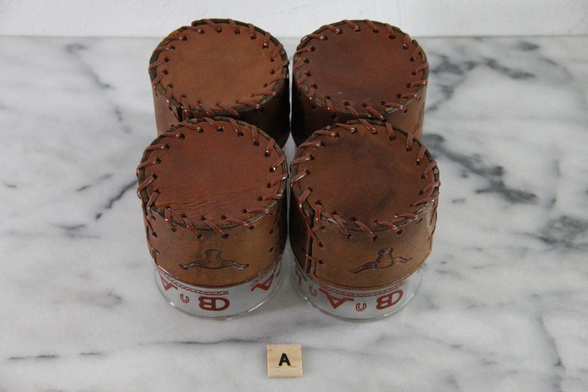 Cowboy Glassware | Vintage Western Lowball Glasses with Leather