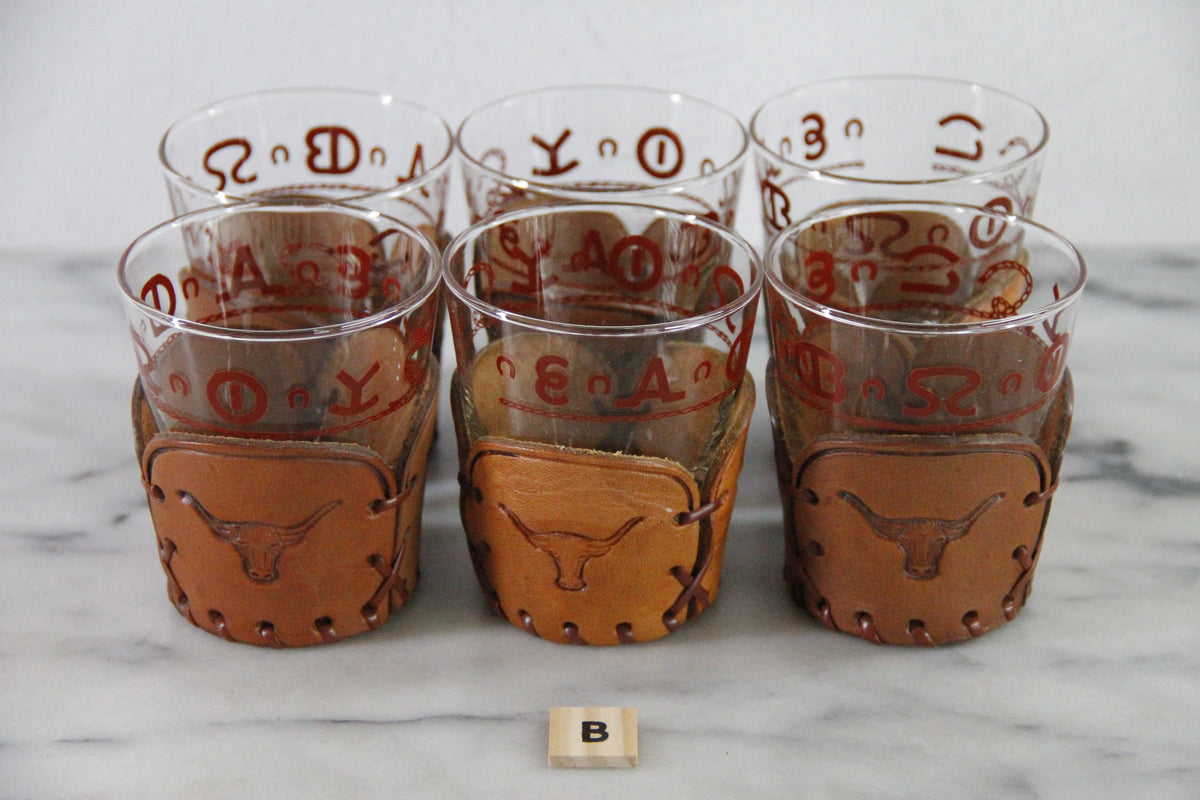 Cowboy Glassware | Vintage Western Lowball Glasses with Leather