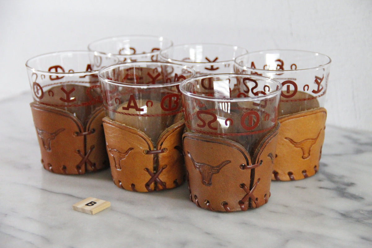 Cowboy Glassware | Vintage Western Lowball Glasses with Leather