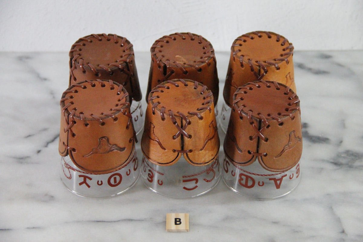 Cowboy Glassware | Vintage Western Lowball Glasses with Leather