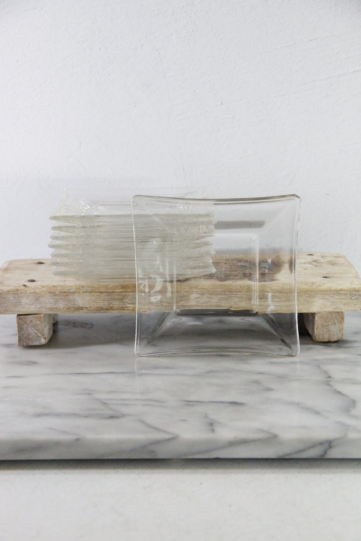 Vintage Glass Dessert Plates | Set of 8 MCM Square Plates